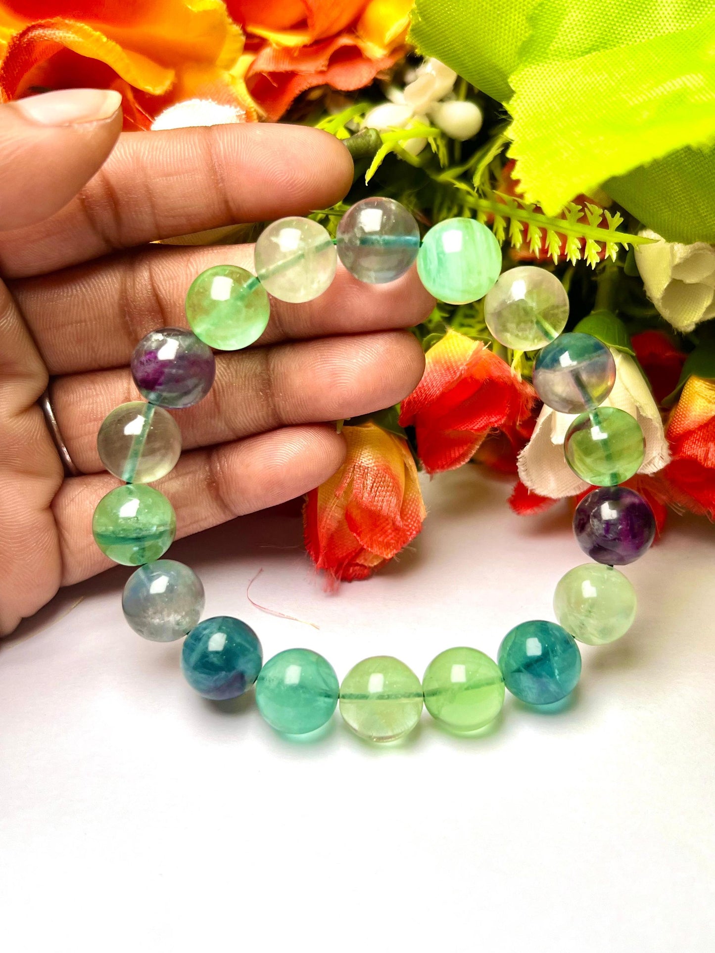 Men's 12 MM Multi Rainbow Fluorite Stone Bracelet| Jewelry for Men