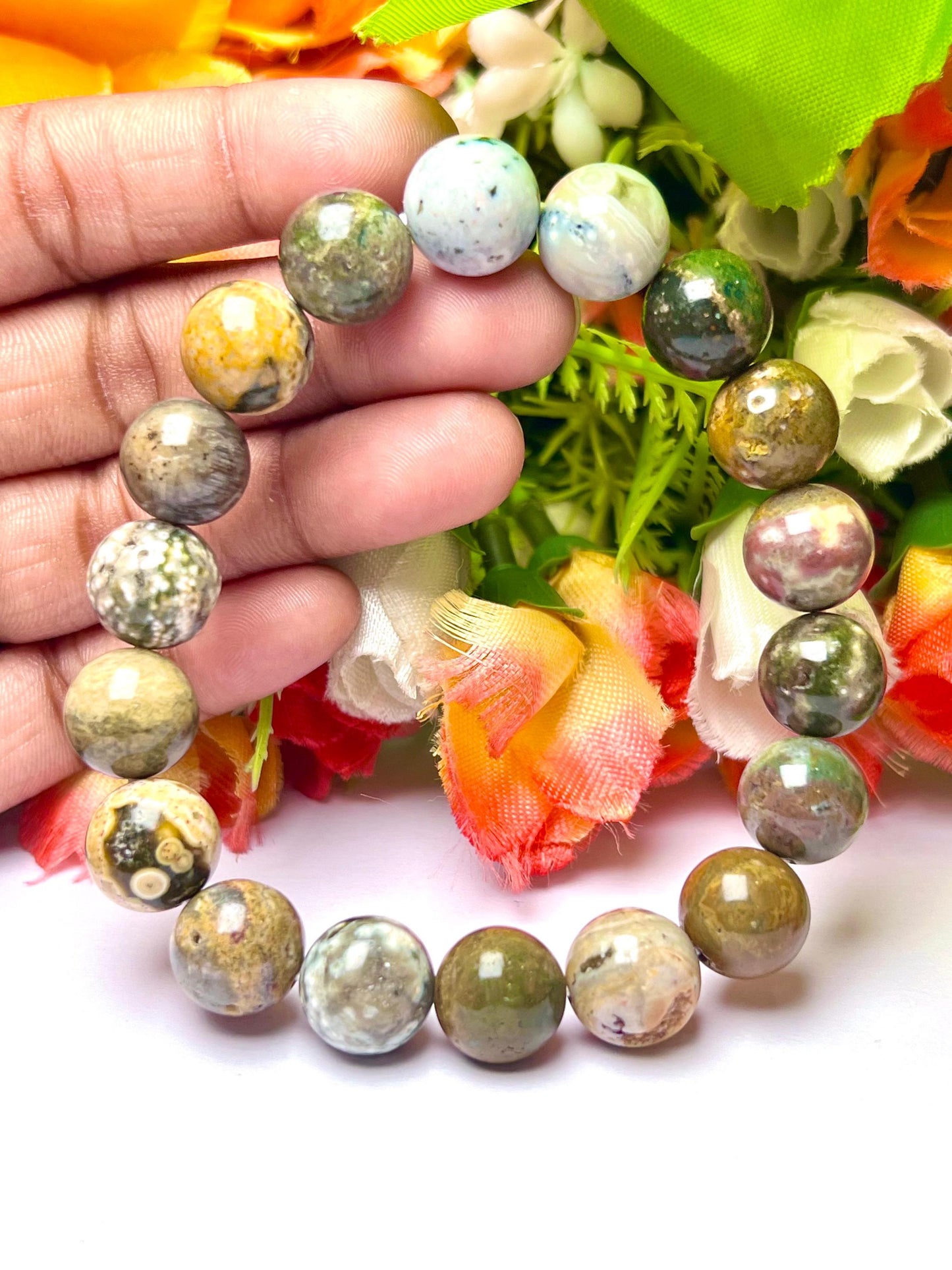 Men's 12 MM Ocean Jasper Stone Bracelet| Jewelry for Men