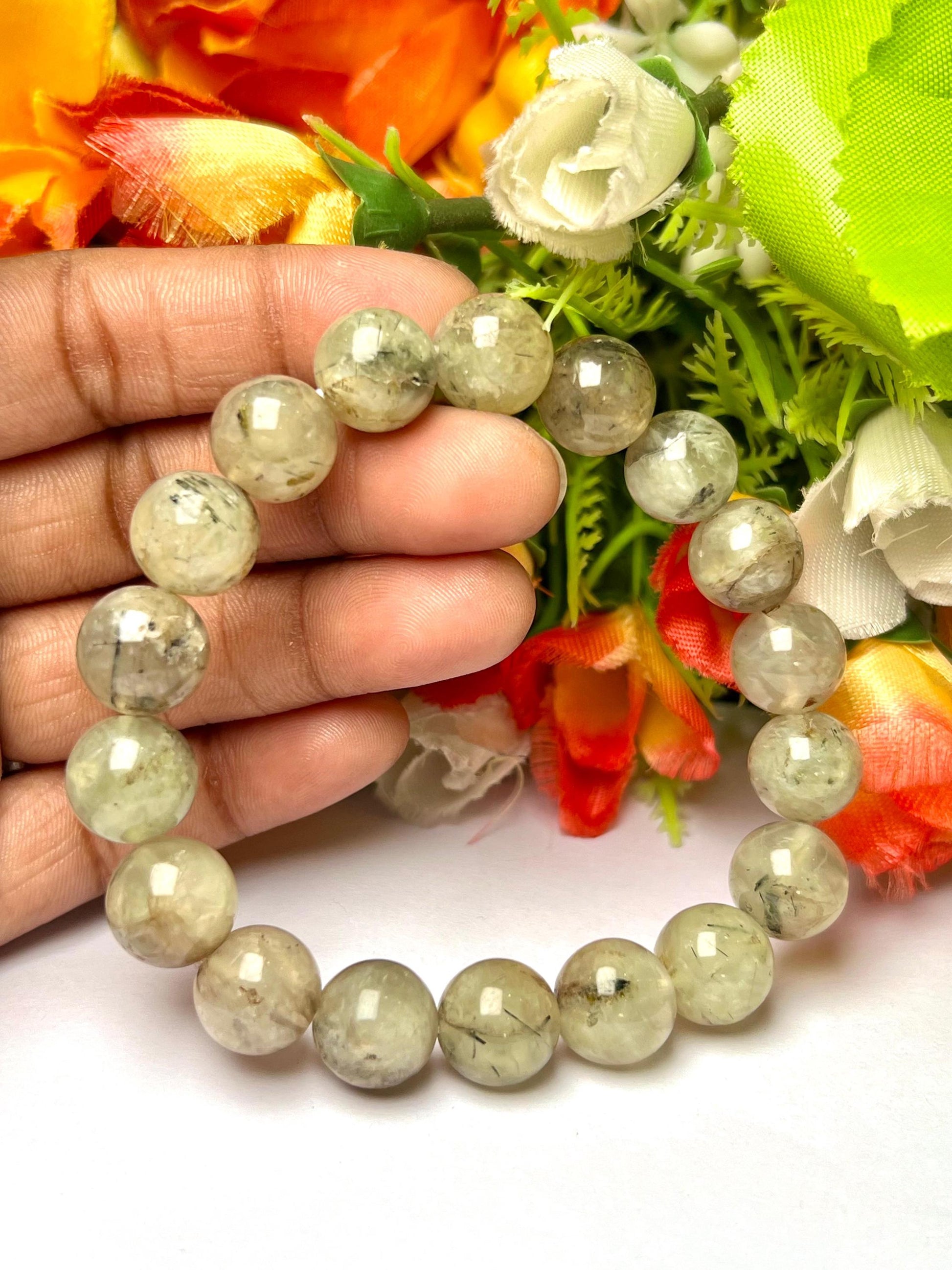 Men's 12 MM Prehnite stone Stone Bracelet| Jewelry for Men