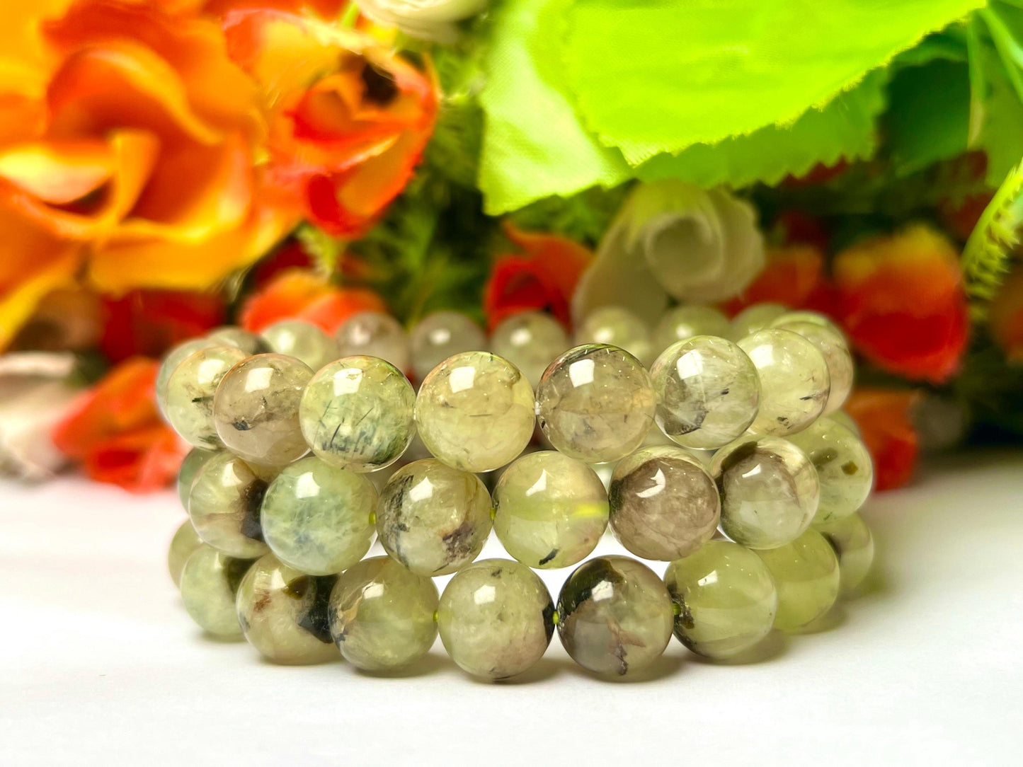 Men's 12 MM Prehnite stone Stone Bracelet| Jewelry for Men