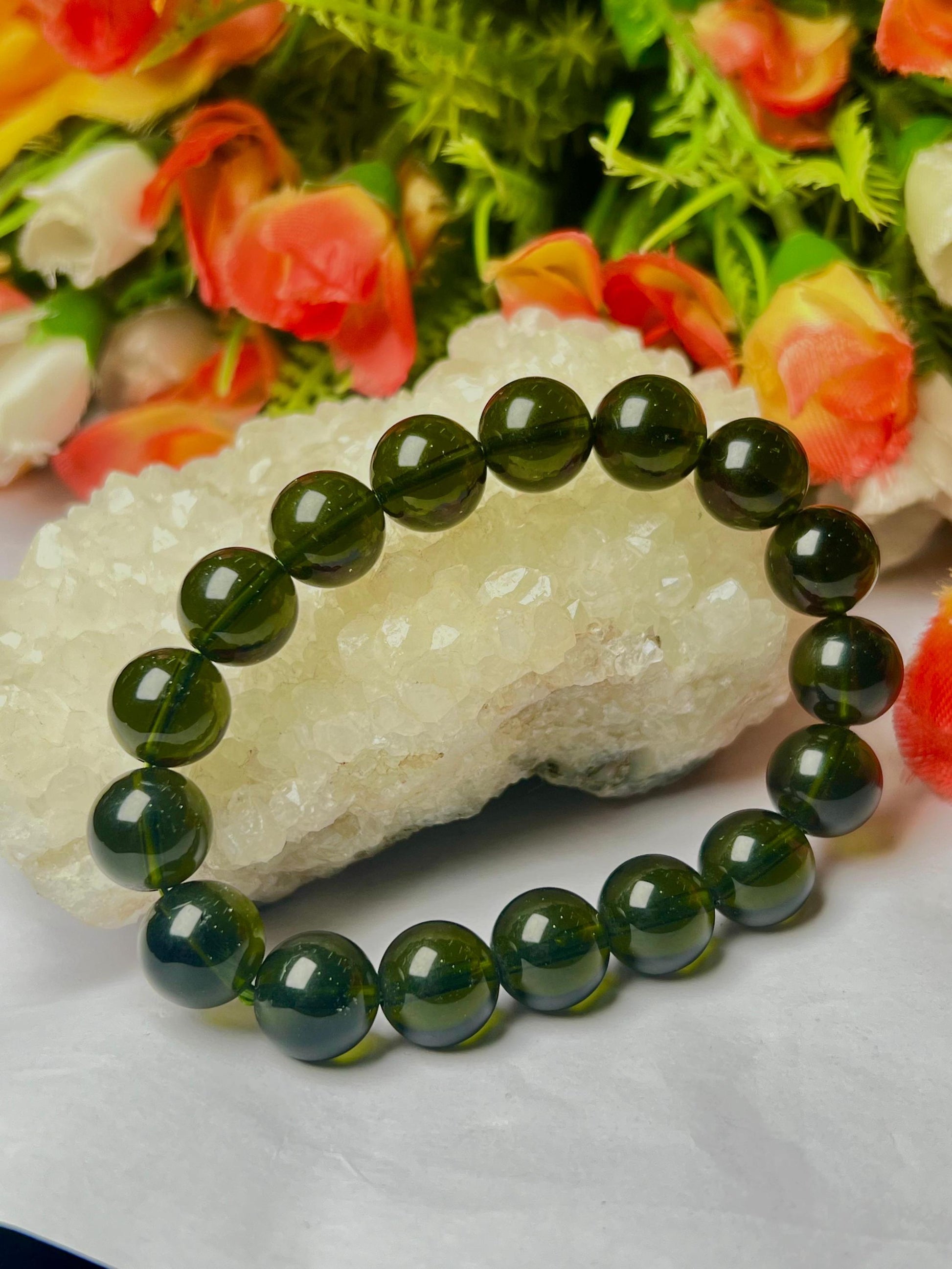 Men's 12 MM Moldavite Stone Bracelet| Jewelry for Men