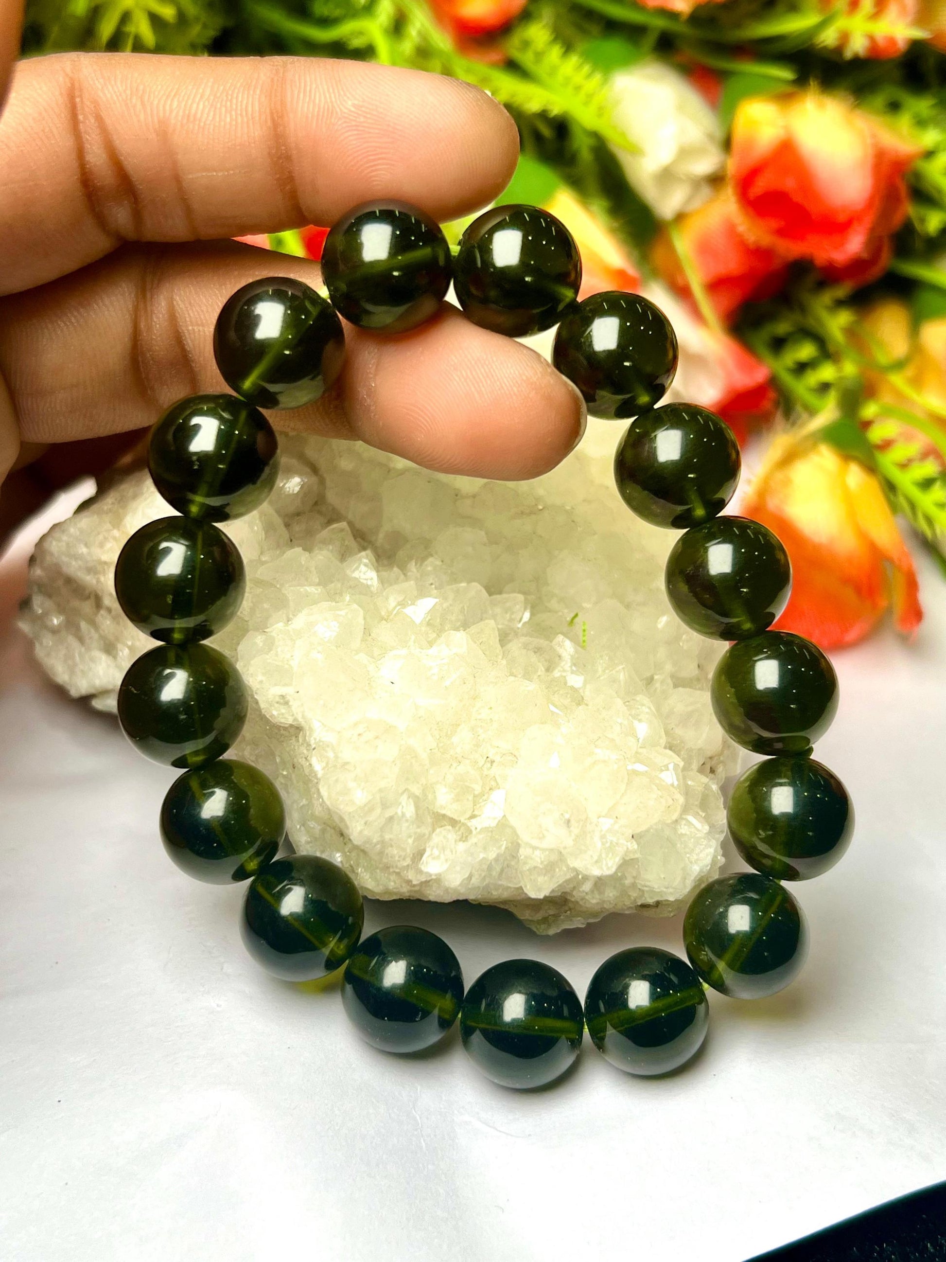 Men's 12 MM Moldavite Stone Bracelet| Jewelry for Men