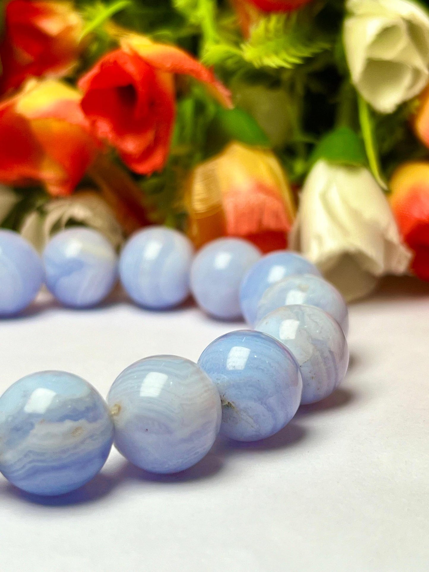 Men's 14 MM Blue Lace Agate Stone Bracelet| Jewelry for Men