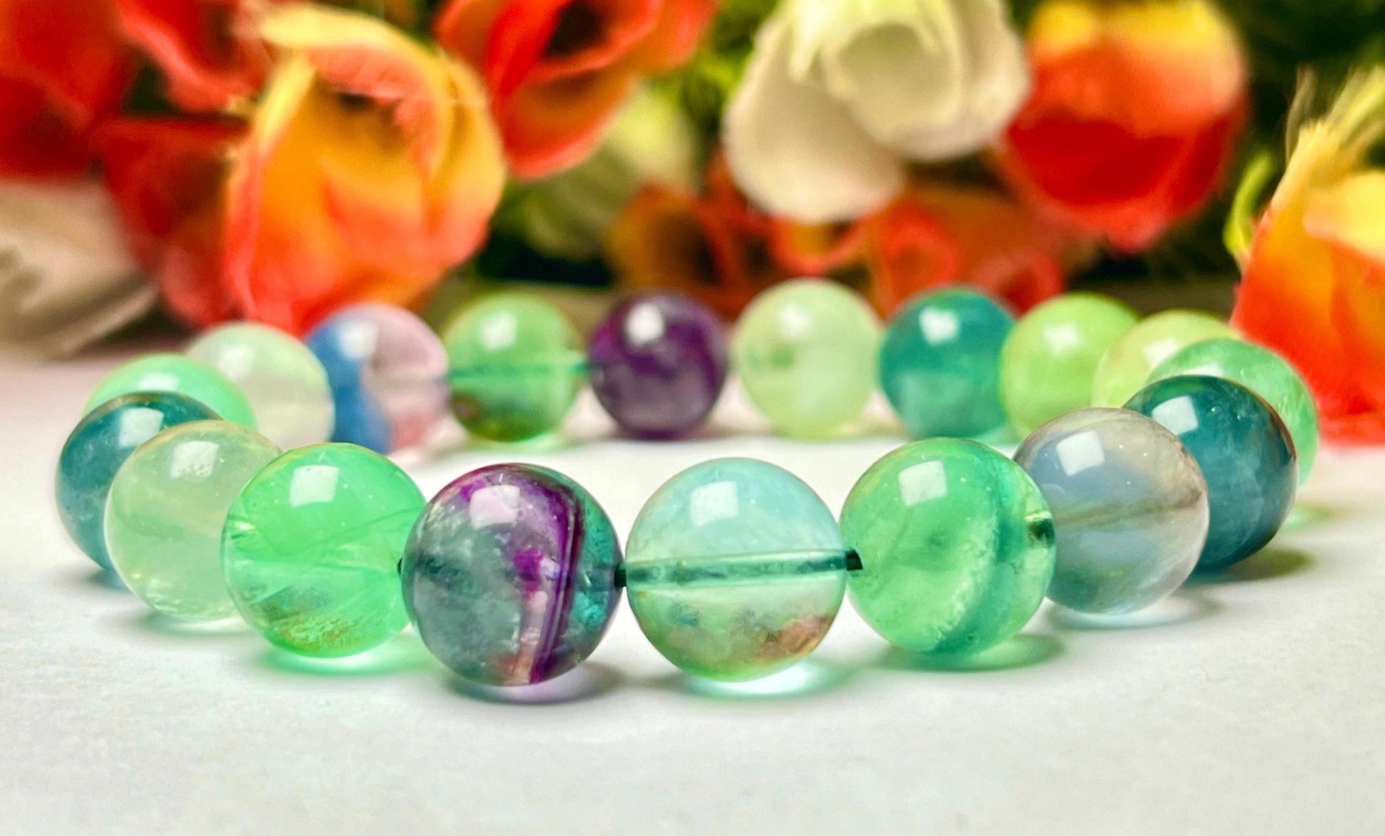 Men's 12 MM Multi Rainbow Fluorite Stone Bracelet| Jewelry for Men