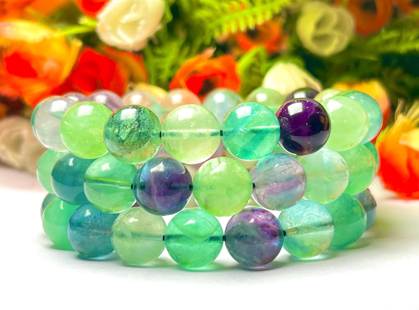 Men's 12 MM Multi Rainbow Fluorite Stone Bracelet| Jewelry for Men