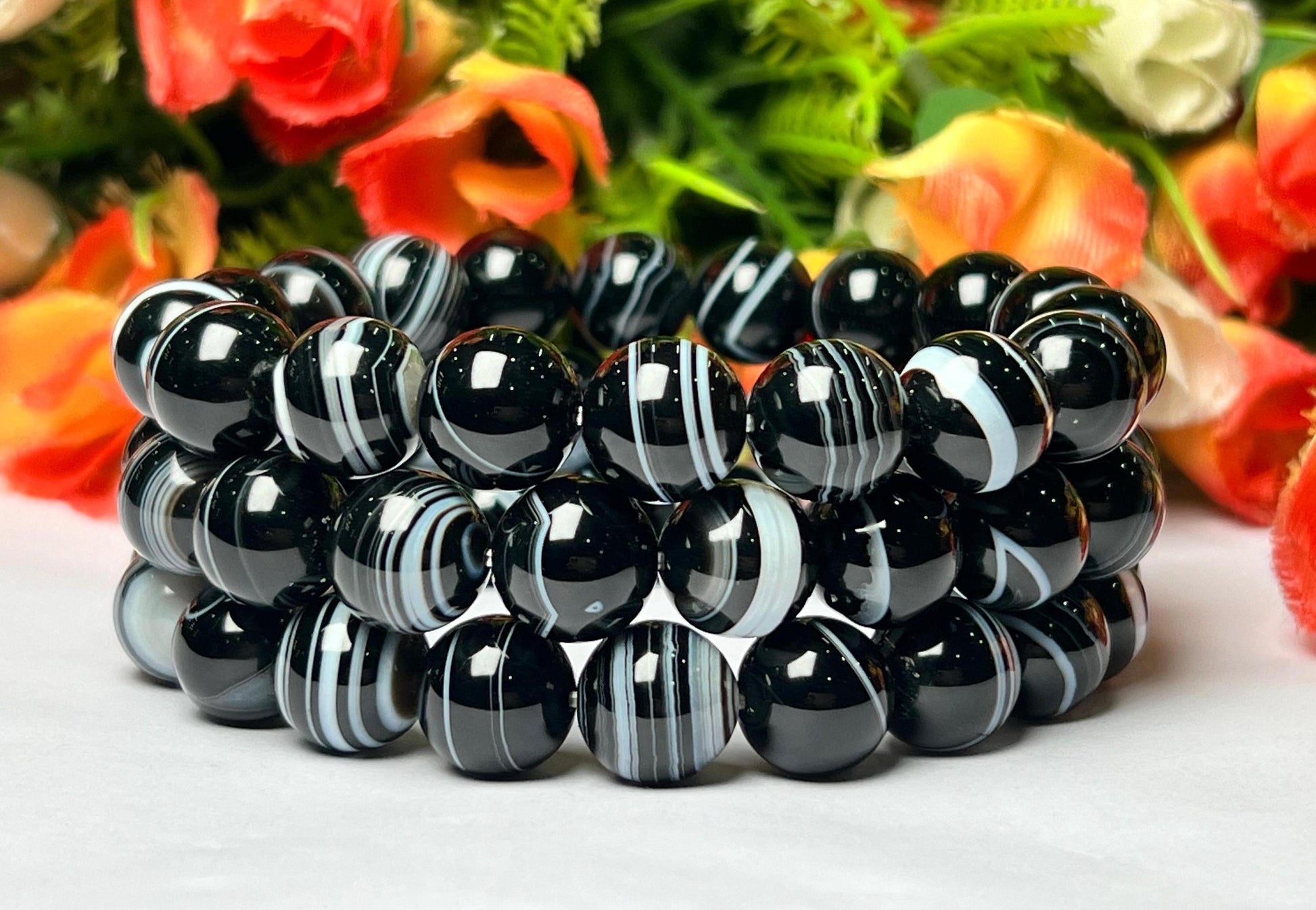 Men's 12 MM Black Sulemani Stone Bracelet| Jewelry for Men