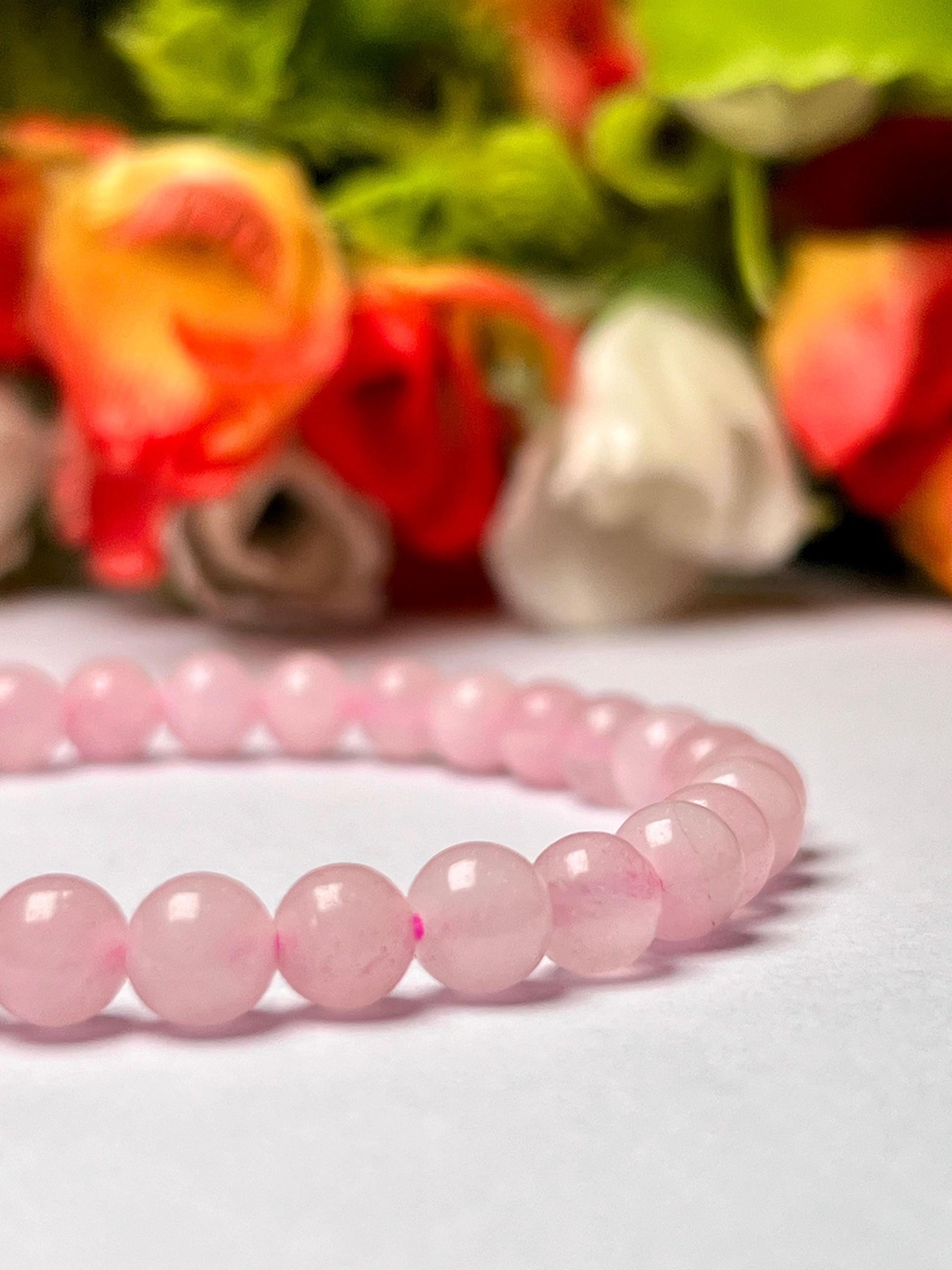 Rose Quartz Stone Round Beaded Bracelet 6 MM 8 MM 10 MM Stretch Bracelet