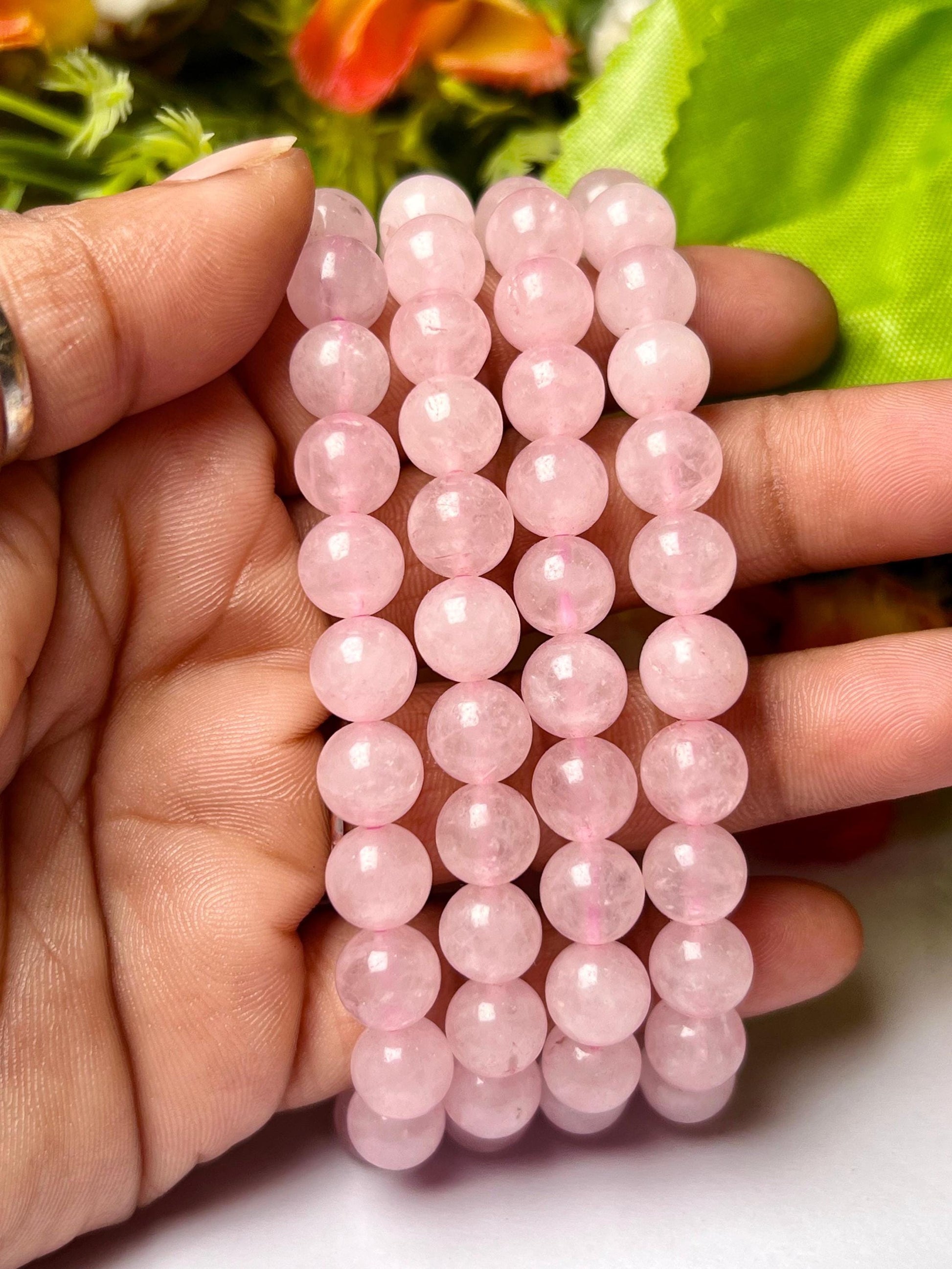 Rose Quartz Stone Round Beaded Bracelet 6 MM 8 MM 10 MM Stretch Bracelet