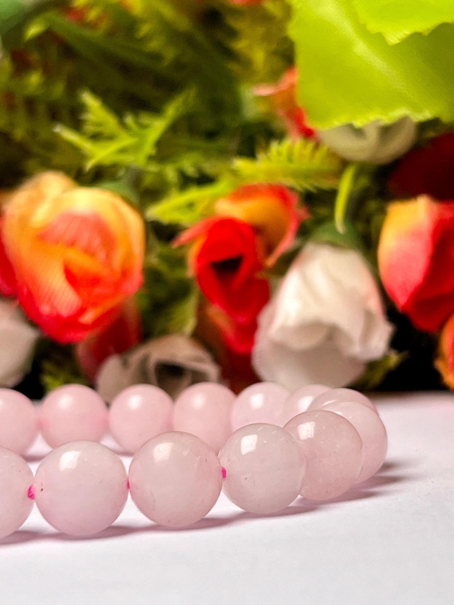 Rose Quartz Stone Round Beaded Bracelet 6 MM 8 MM 10 MM Stretch Bracelet