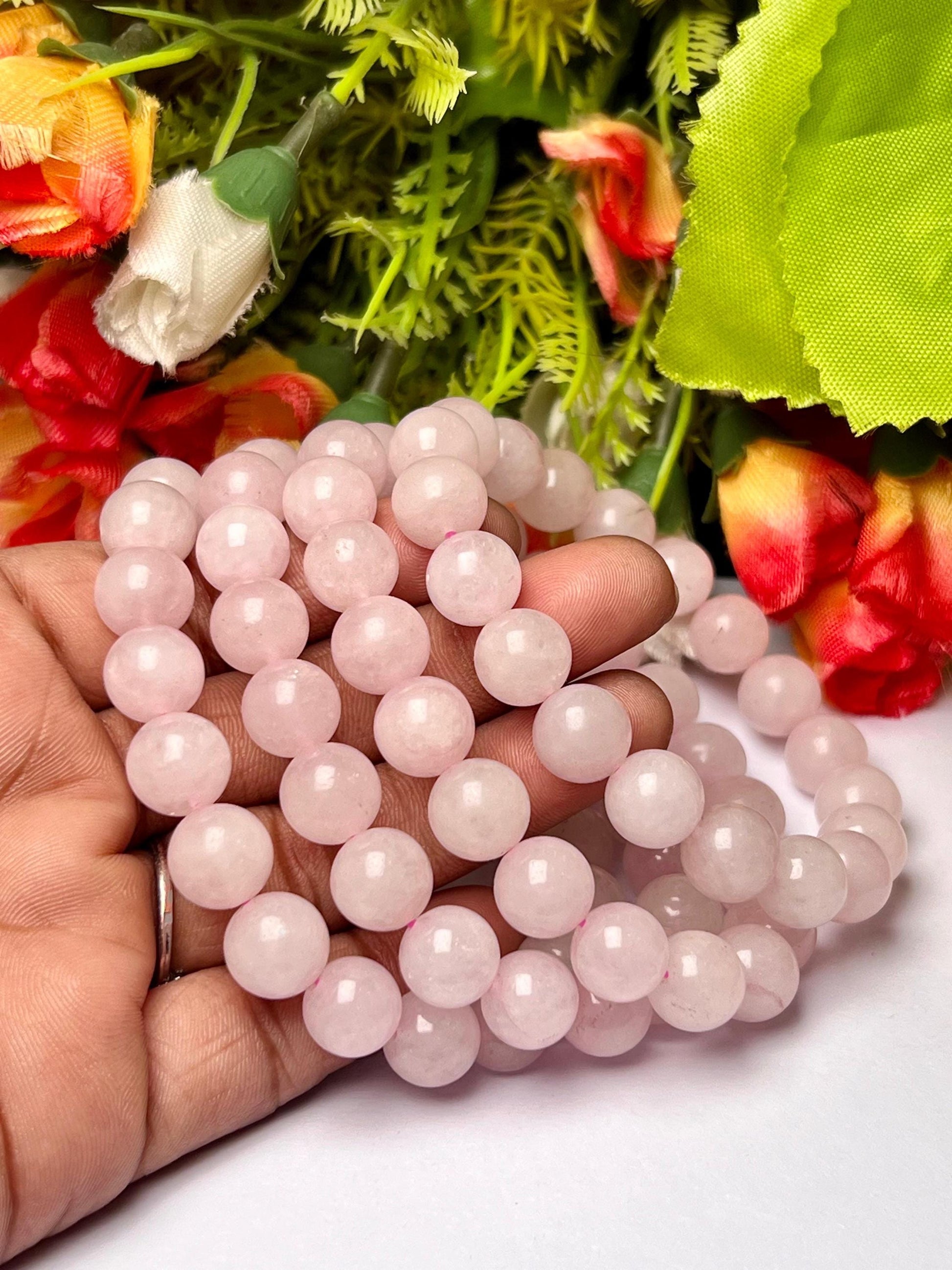 Rose Quartz Stone Round Beaded Bracelet 6 MM 8 MM 10 MM Stretch Bracelet