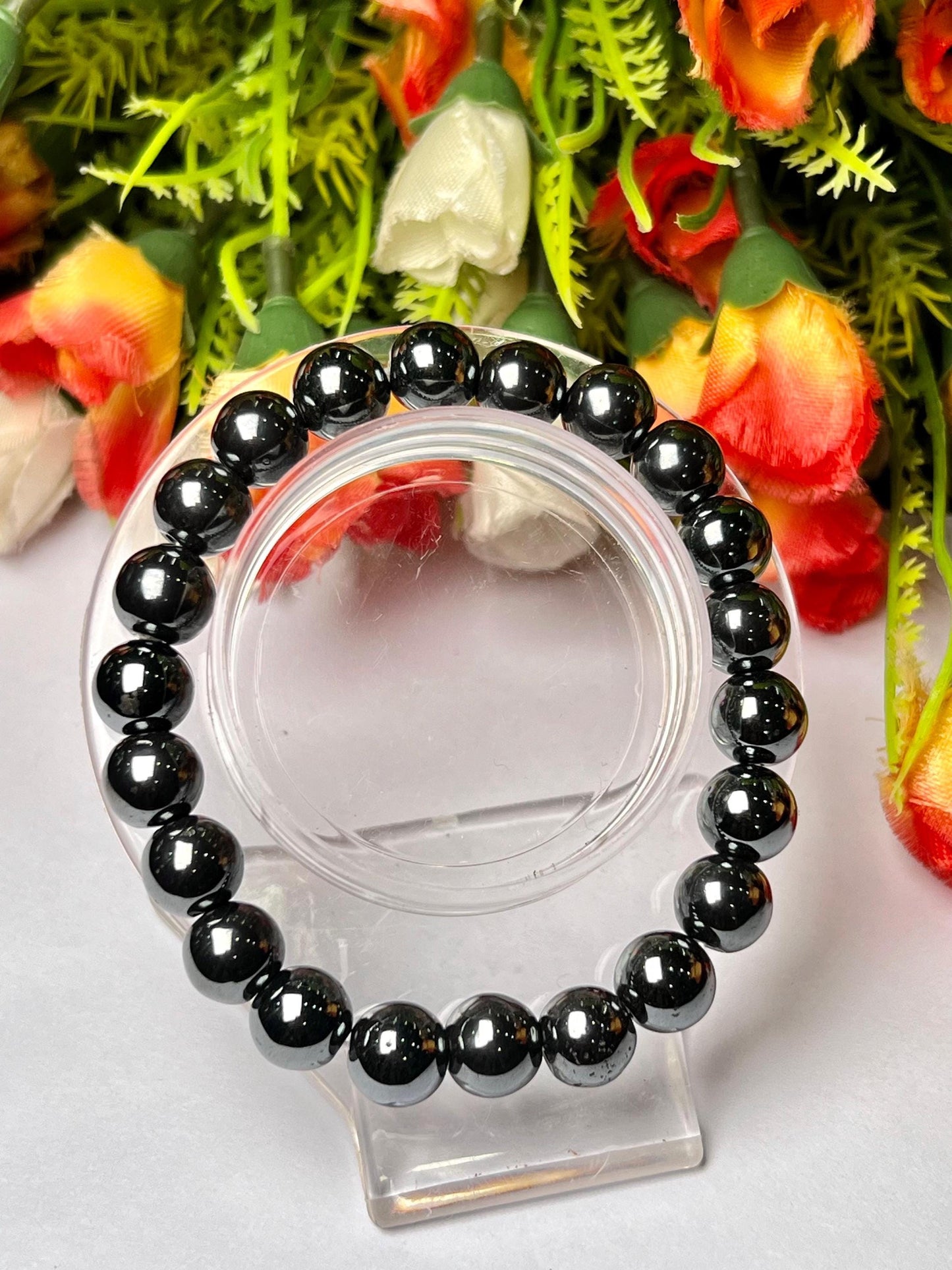 Hematite Stone Round Beaded Bracelet 6 MM 8 MM 10 MM Stretch Bracelet