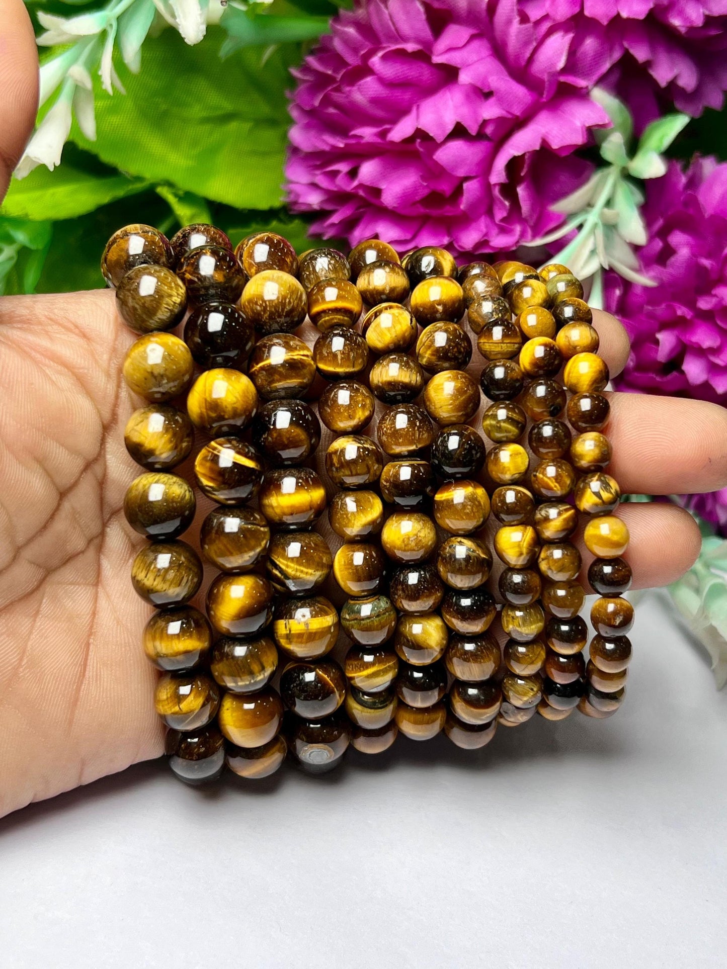 Yellow Tiger Eye Stone Round Beaded Bracelet 6 MM 8 MM 10 MM Stretch Bracelet