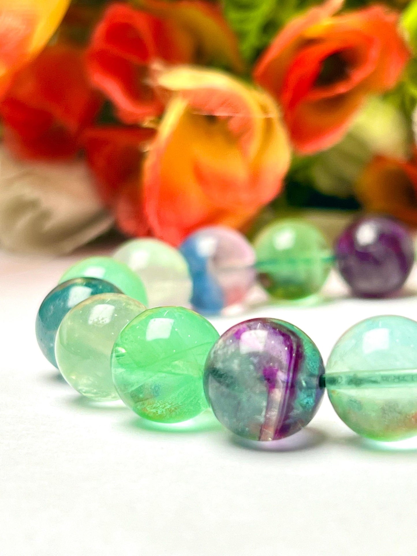 Men's 12 MM Multi Rainbow Fluorite Stone Bracelet| Jewelry for Men