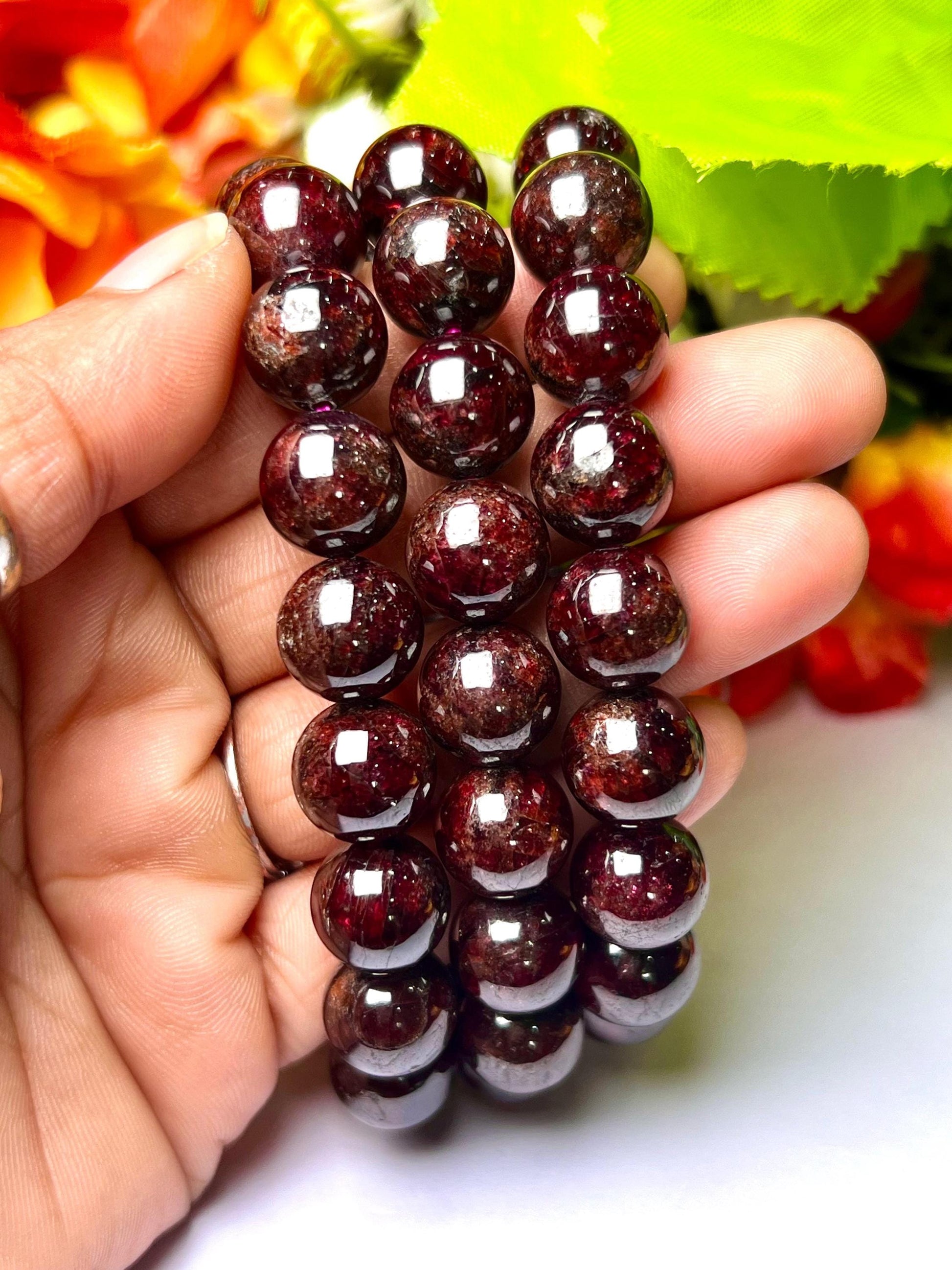 Garnet Stone Bracelet l Stretchable Bracelet l Unisex Bracelet l 8 MM Bracelet