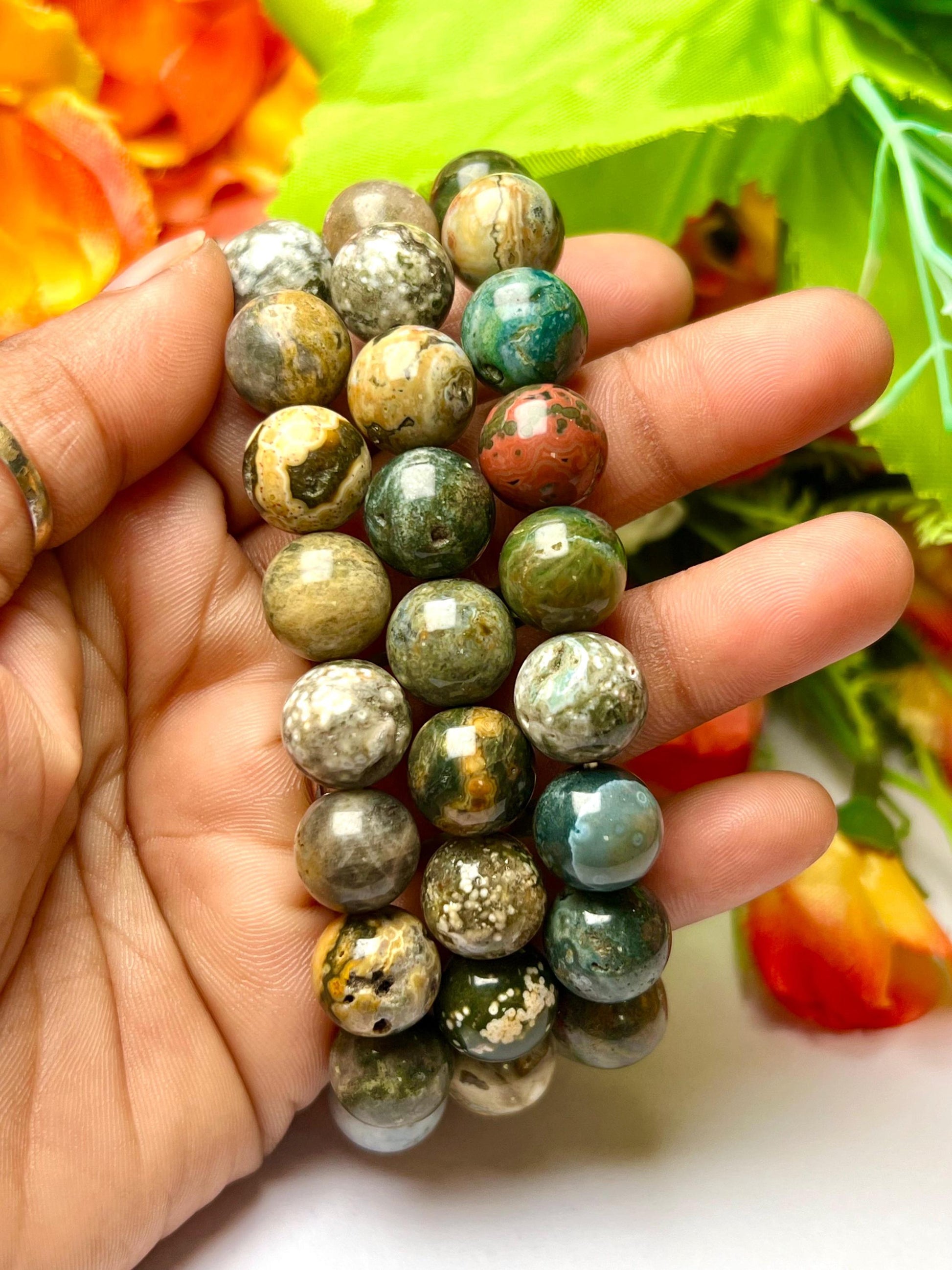 Men's 12 MM Ocean Jasper Stone Bracelet| Jewelry for Men