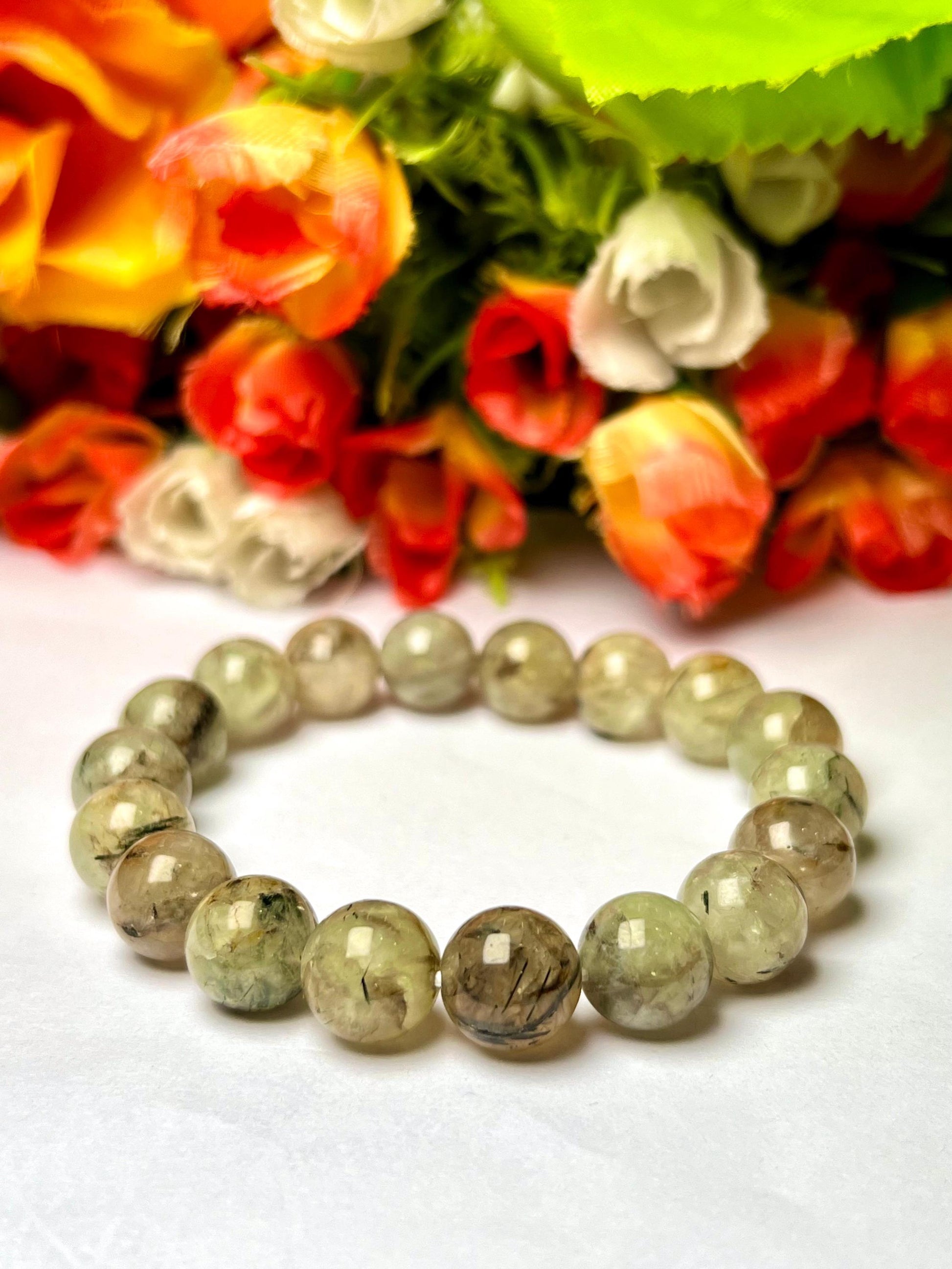 Men's 12 MM Prehnite stone Stone Bracelet| Jewelry for Men