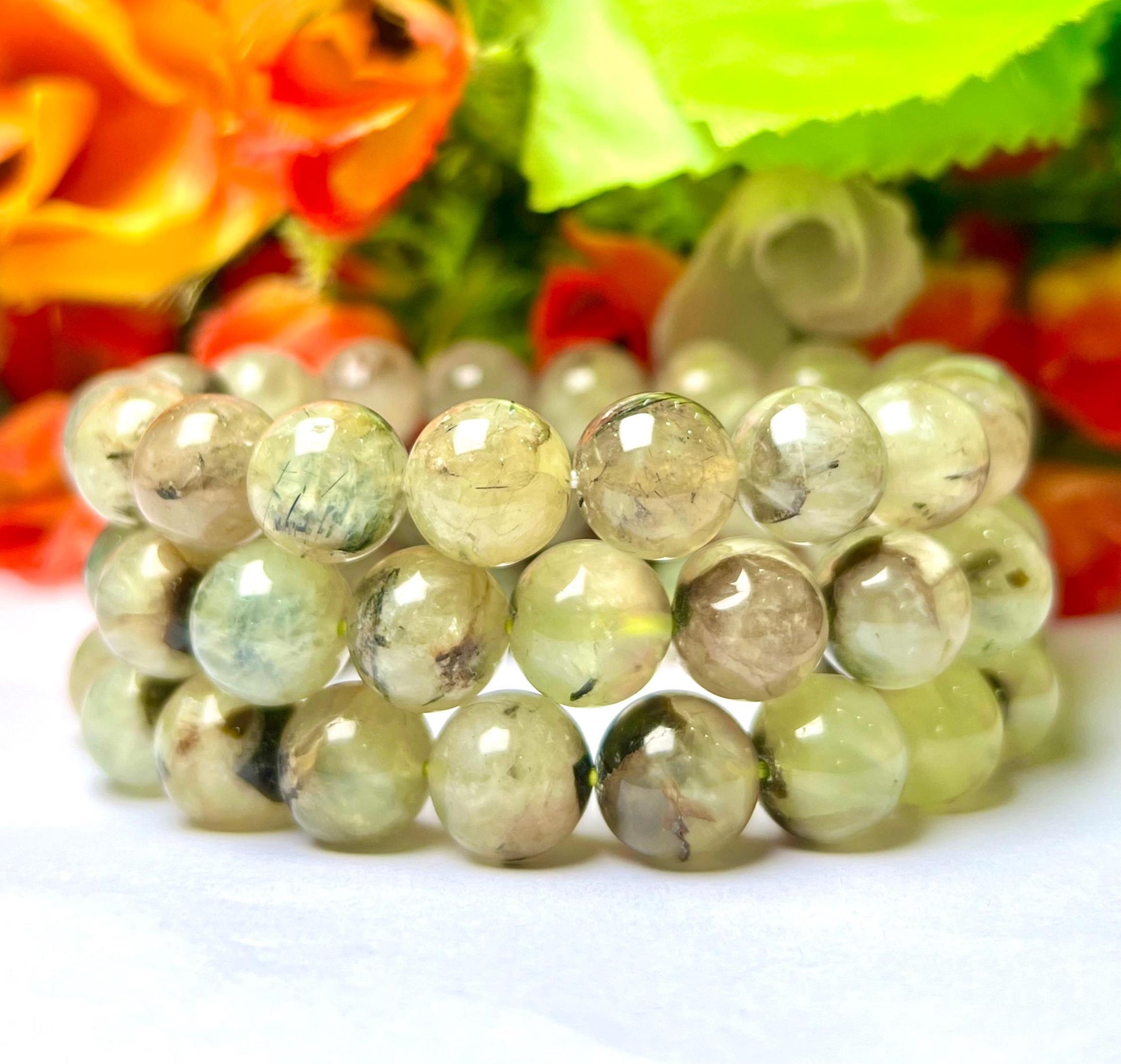 Men's 12 MM Prehnite stone Stone Bracelet| Jewelry for Men