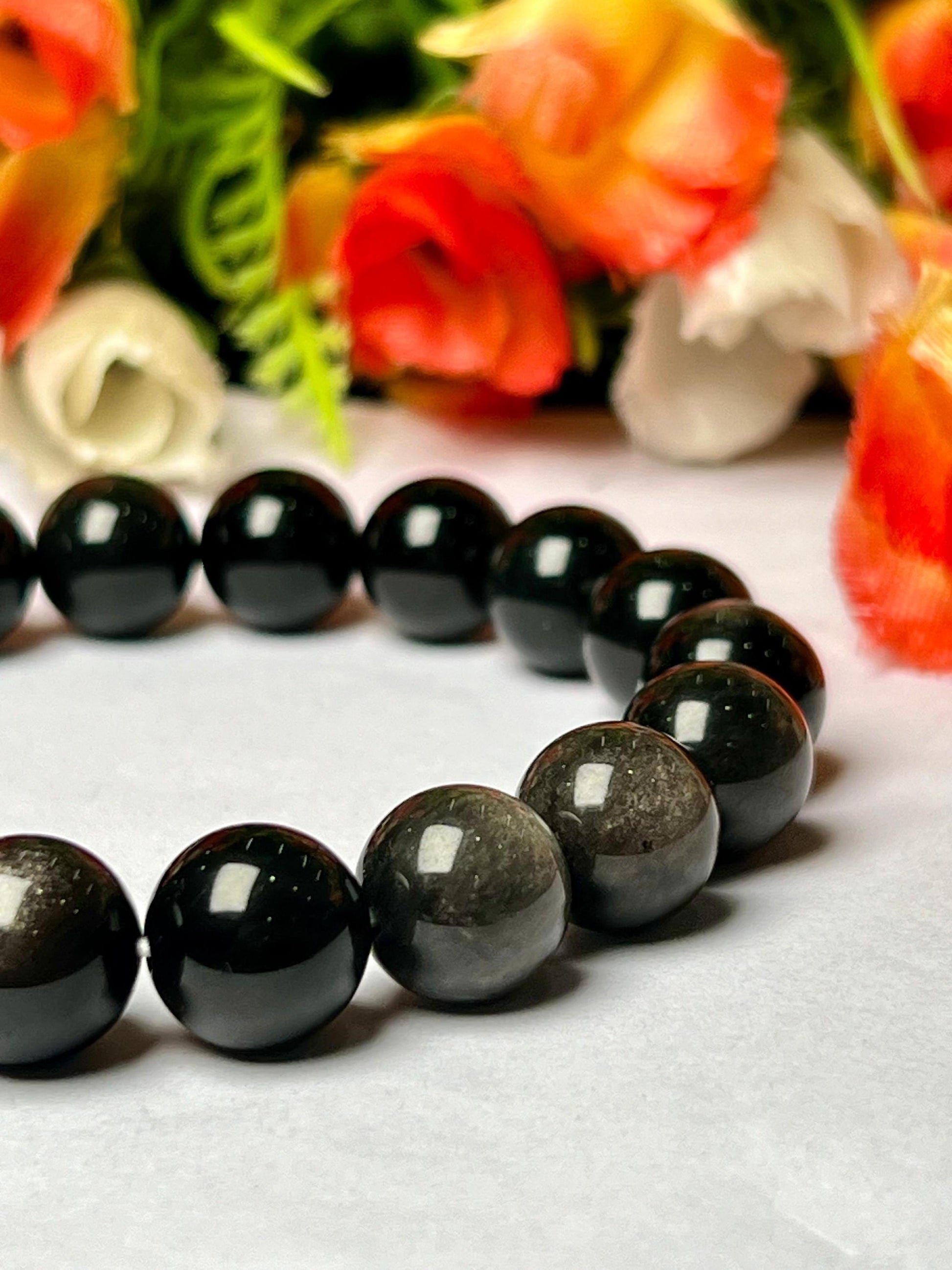 Men's 12 MM Apache Tear Stone Bracelet| Jewelry for Men