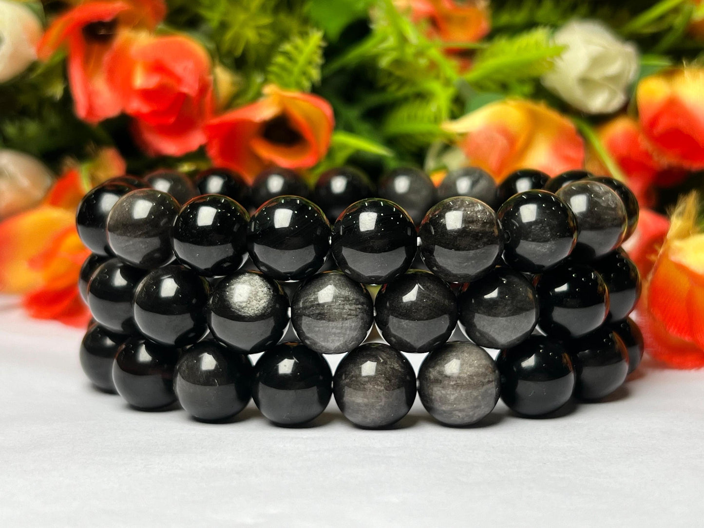 Men's 12 MM Apache Tear Stone Bracelet| Jewelry for Men