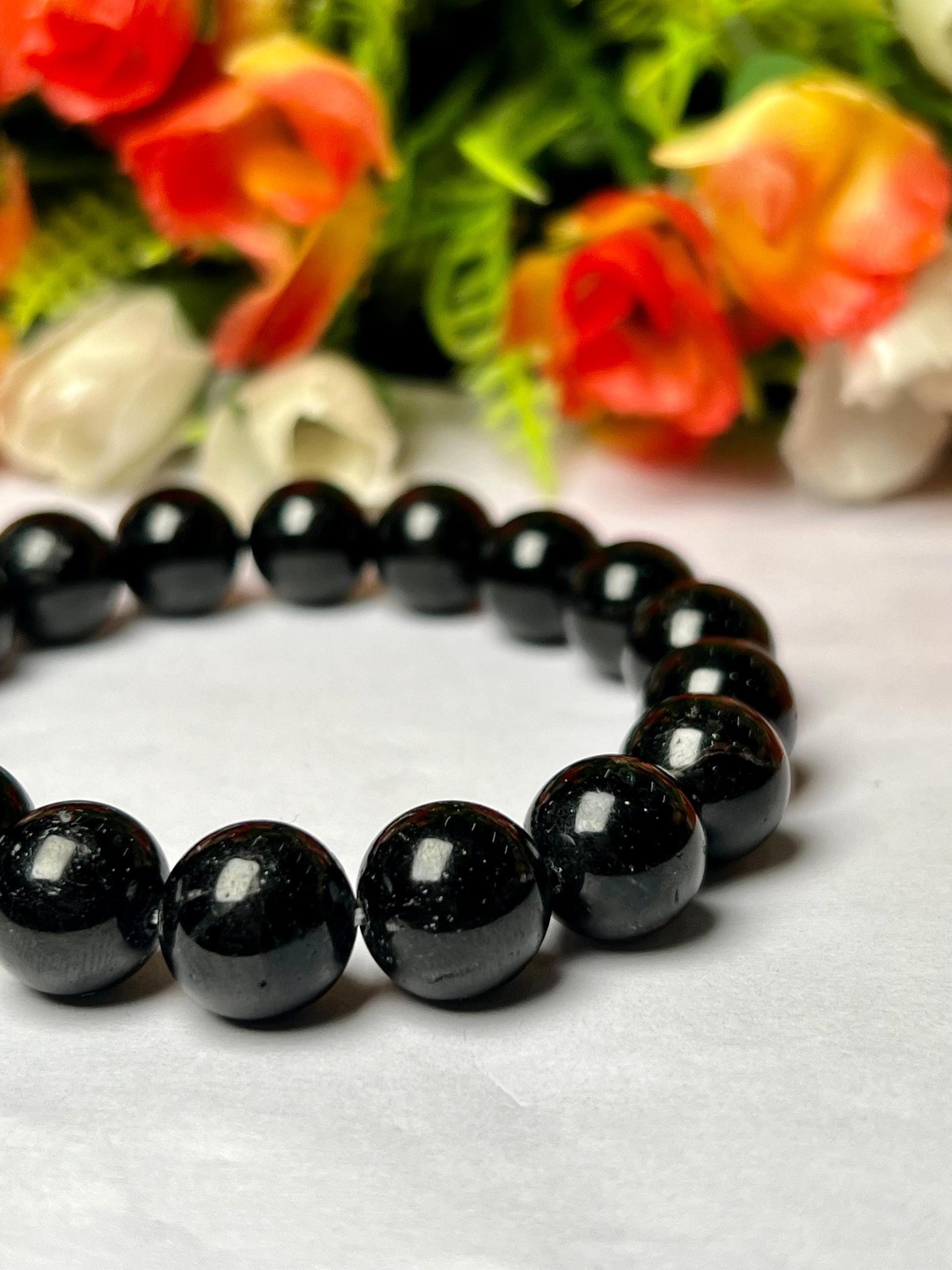 Men's 12 MM Black Tourmaline Stone Bracelet| Grounding & Protection Bracelet| Jewelry for Men| Protection Talisman| Strength| Calming Stones