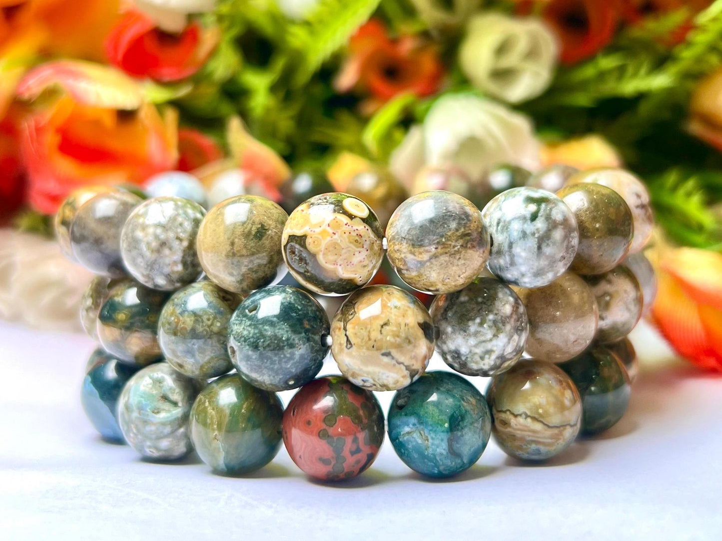 Men's 12 MM Ocean Jasper Stone Bracelet| Jewelry for Men