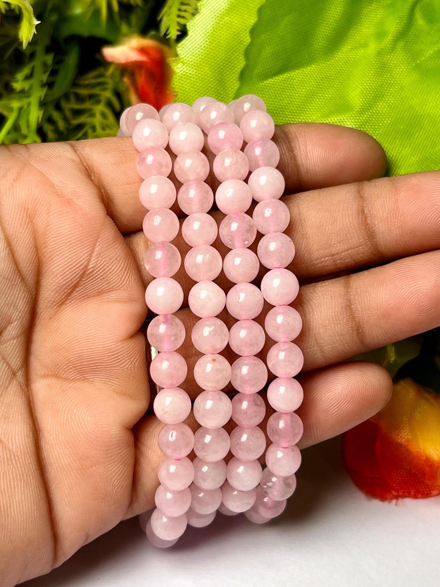 Rose Quartz Stone Round Beaded Bracelet 6 MM 8 MM 10 MM Stretch Bracelet