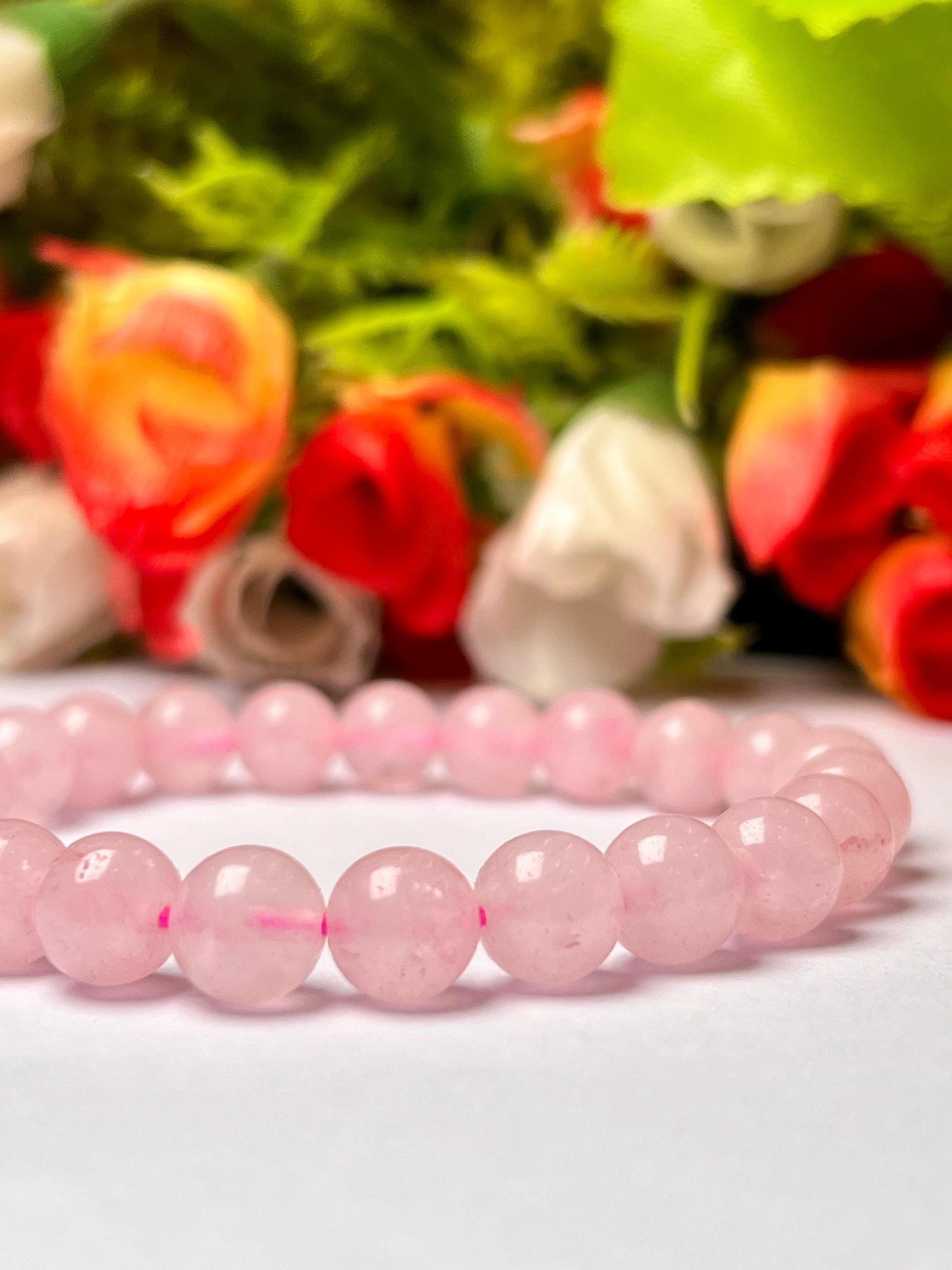 Rose Quartz Stone Round Beaded Bracelet 6 MM 8 MM 10 MM Stretch Bracelet