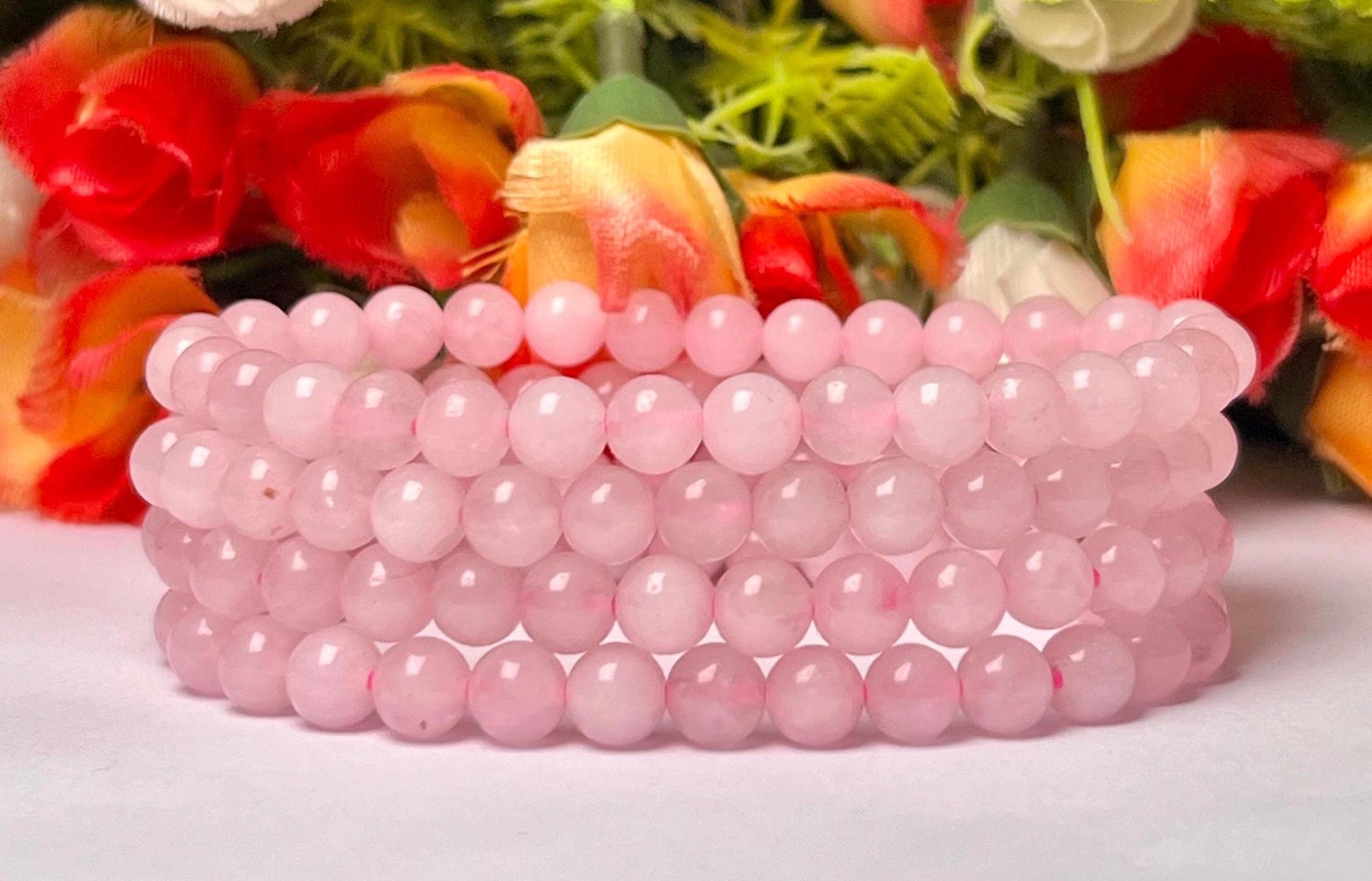 Rose Quartz Stone Round Beaded Bracelet 6 MM 8 MM 10 MM Stretch Bracelet