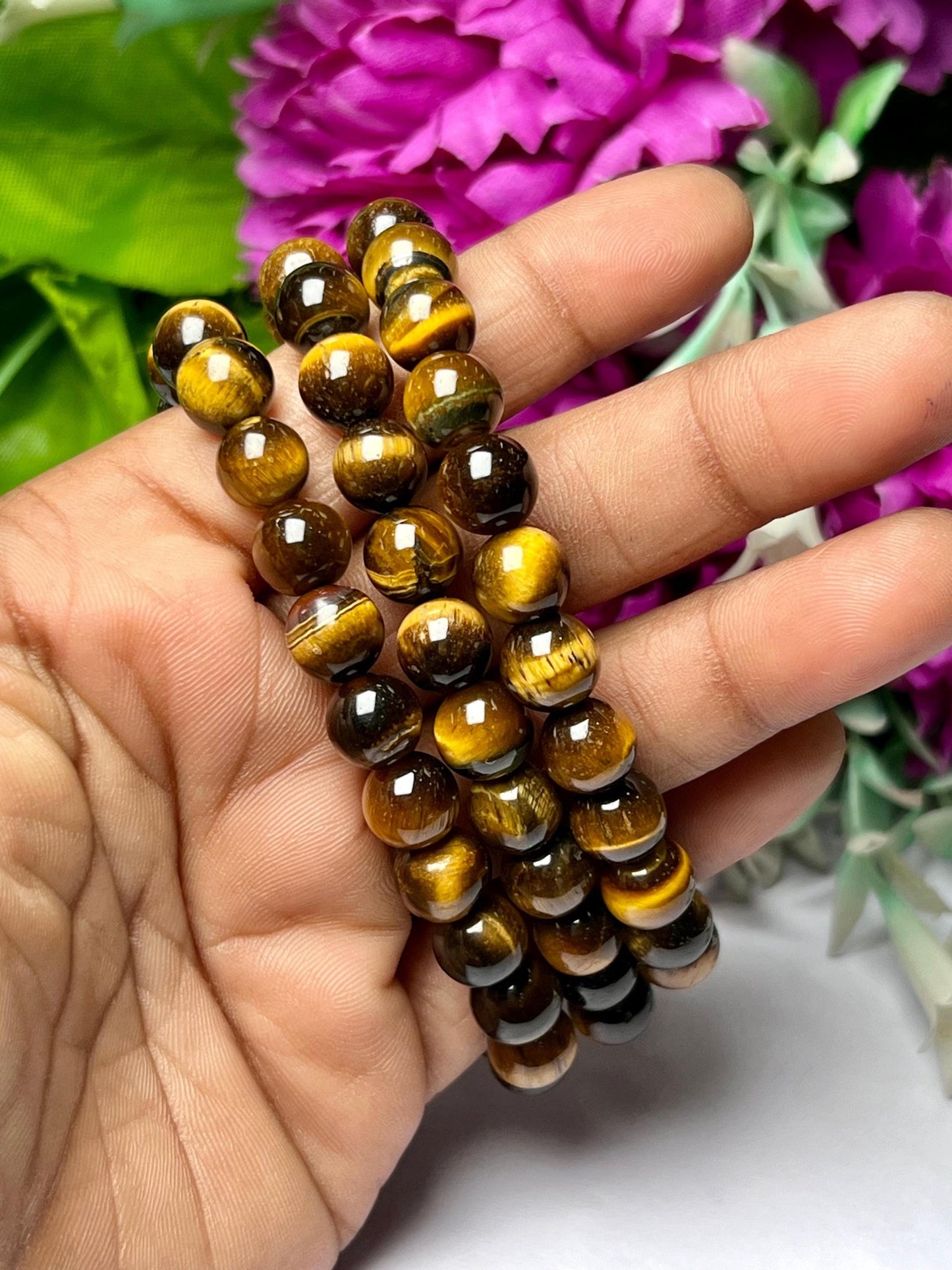 Yellow Tiger Eye Stone Round Beaded Bracelet 6 MM 8 MM 10 MM Stretch Bracelet