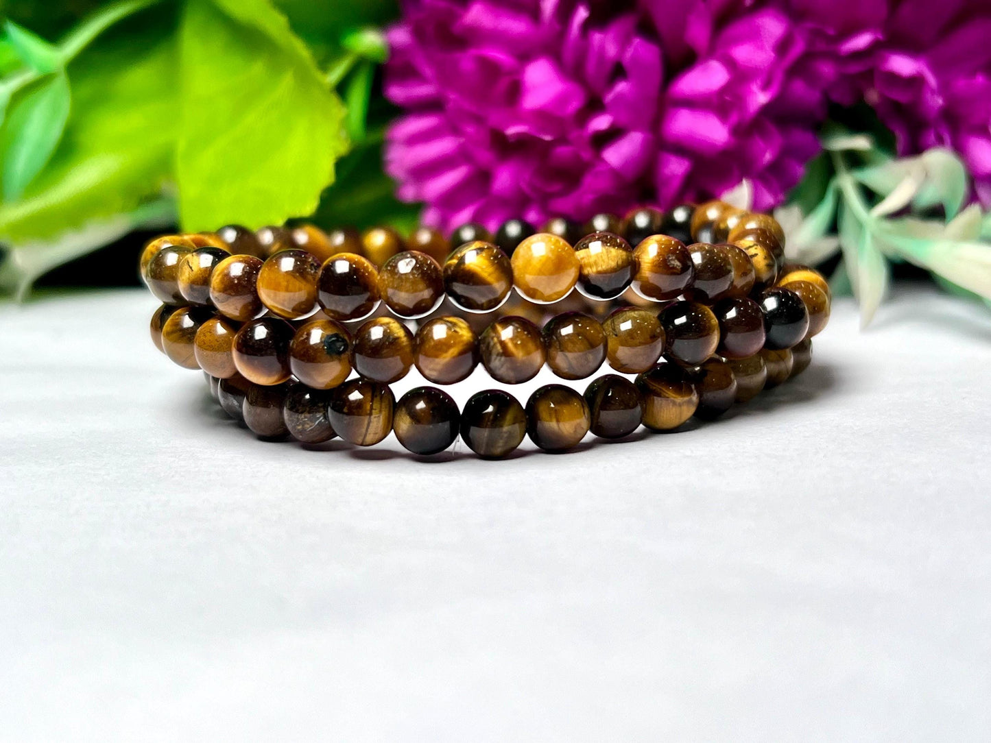 Yellow Tiger Eye Stone Round Beaded Bracelet 6 MM 8 MM 10 MM Stretch Bracelet