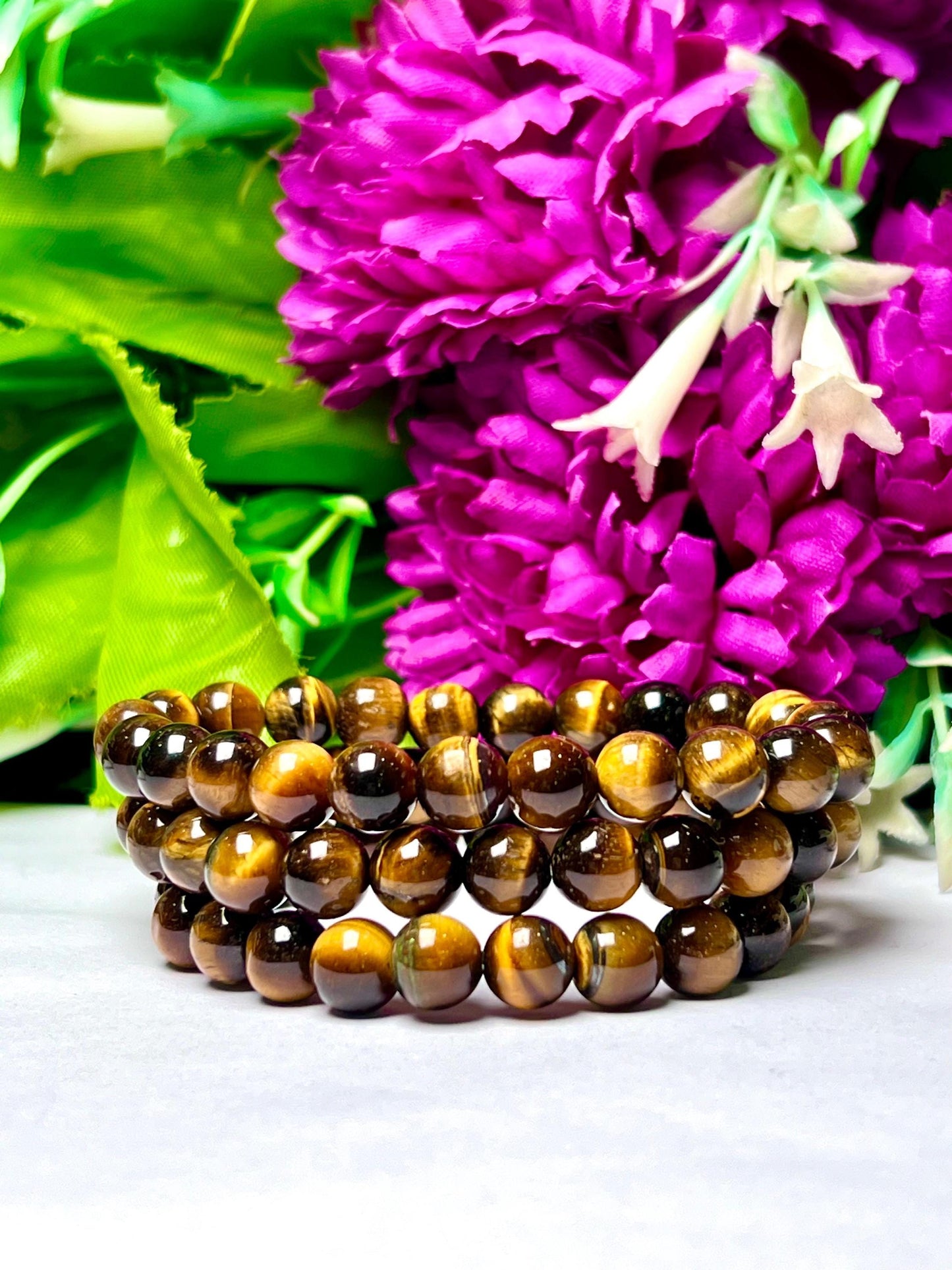 Yellow Tiger Eye Stone Round Beaded Bracelet 6 MM 8 MM 10 MM Stretch Bracelet