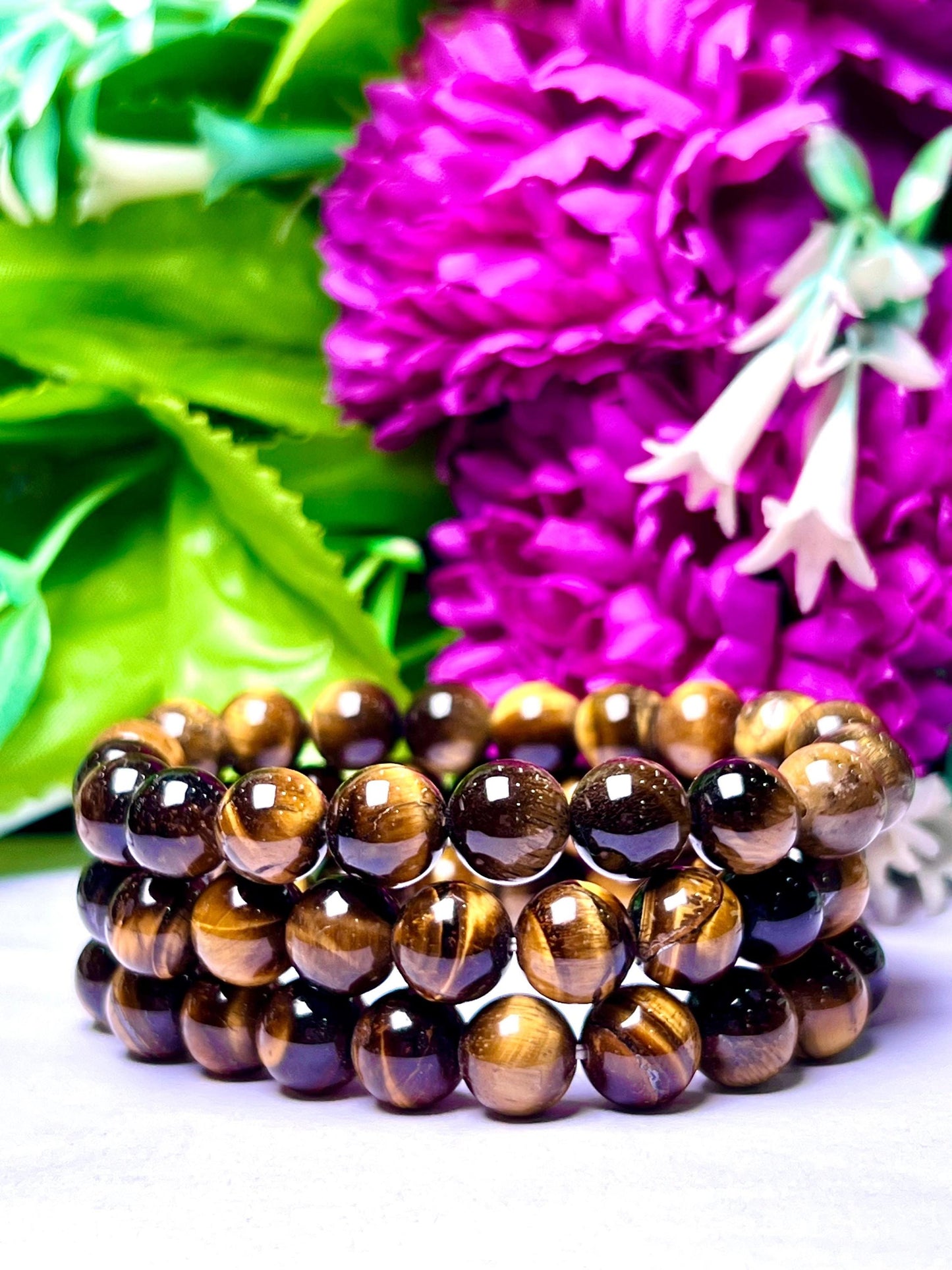 Yellow Tiger Eye Stone Round Beaded Bracelet 6 MM 8 MM 10 MM Stretch Bracelet