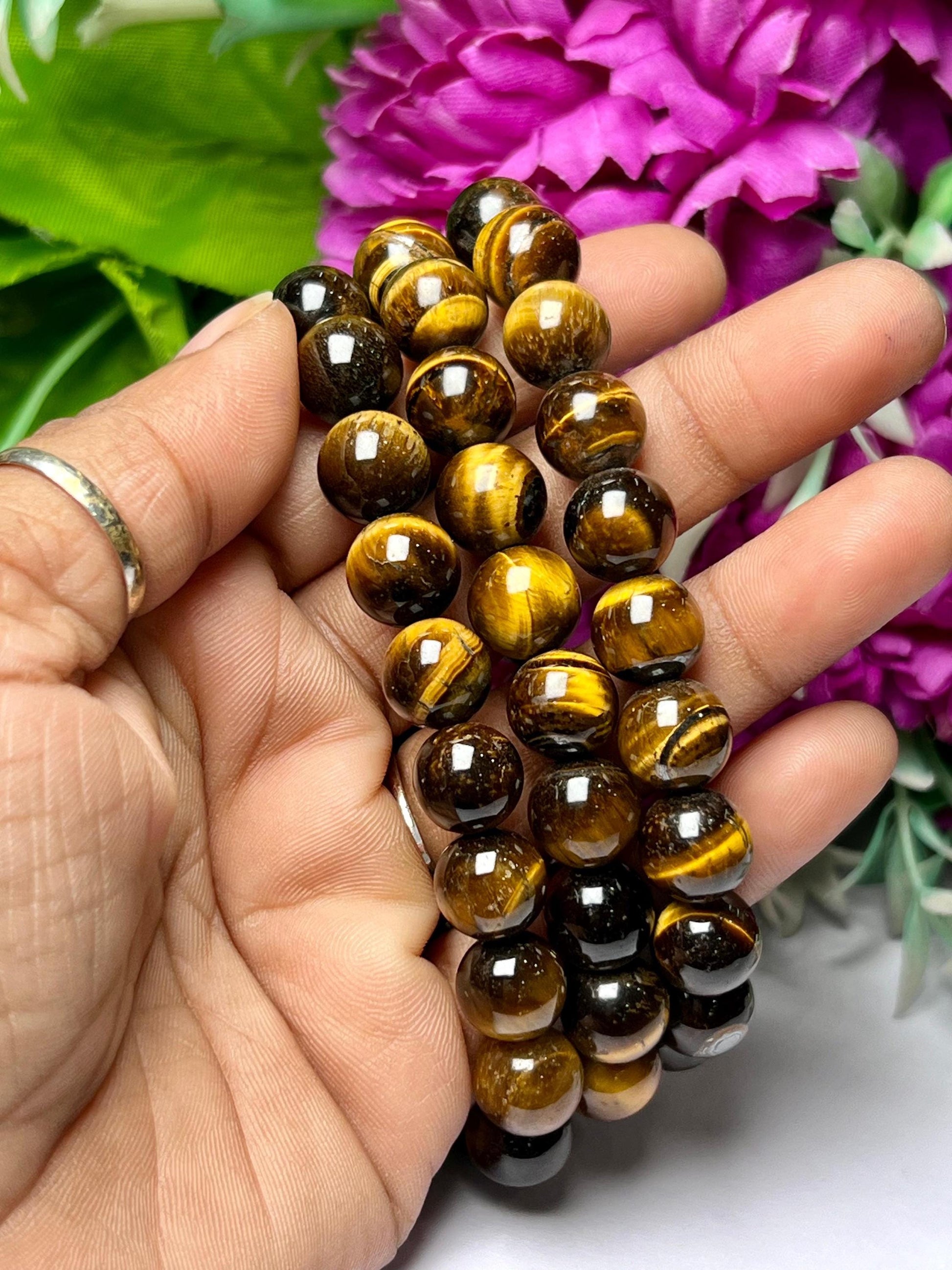 Yellow Tiger Eye Stone Round Beaded Bracelet 6 MM 8 MM 10 MM Stretch Bracelet