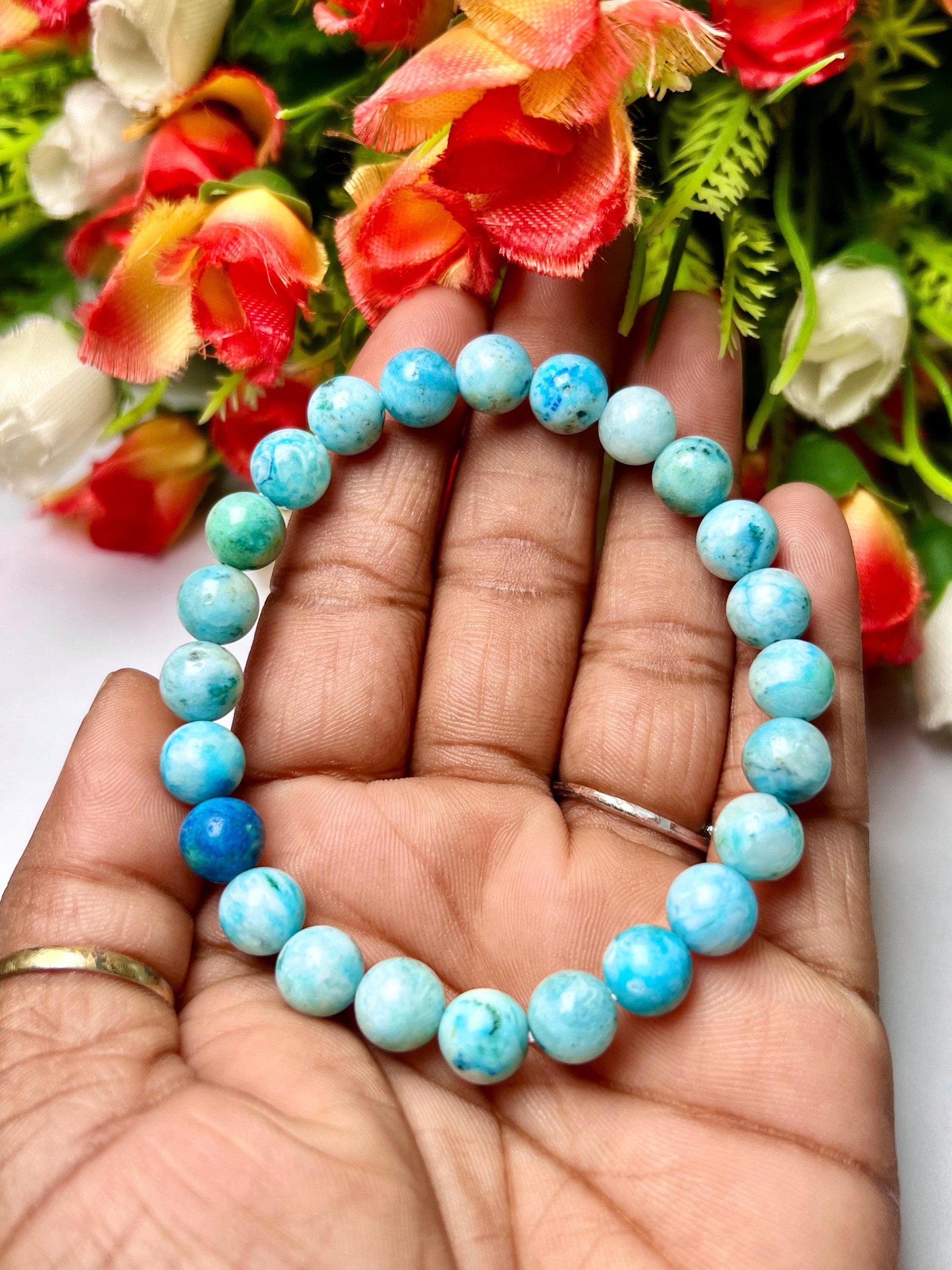 Blue Smithsonite Stone Bracelet l Stretchable Bracelet l Unisex Bracelet l 8 MM Bracelet