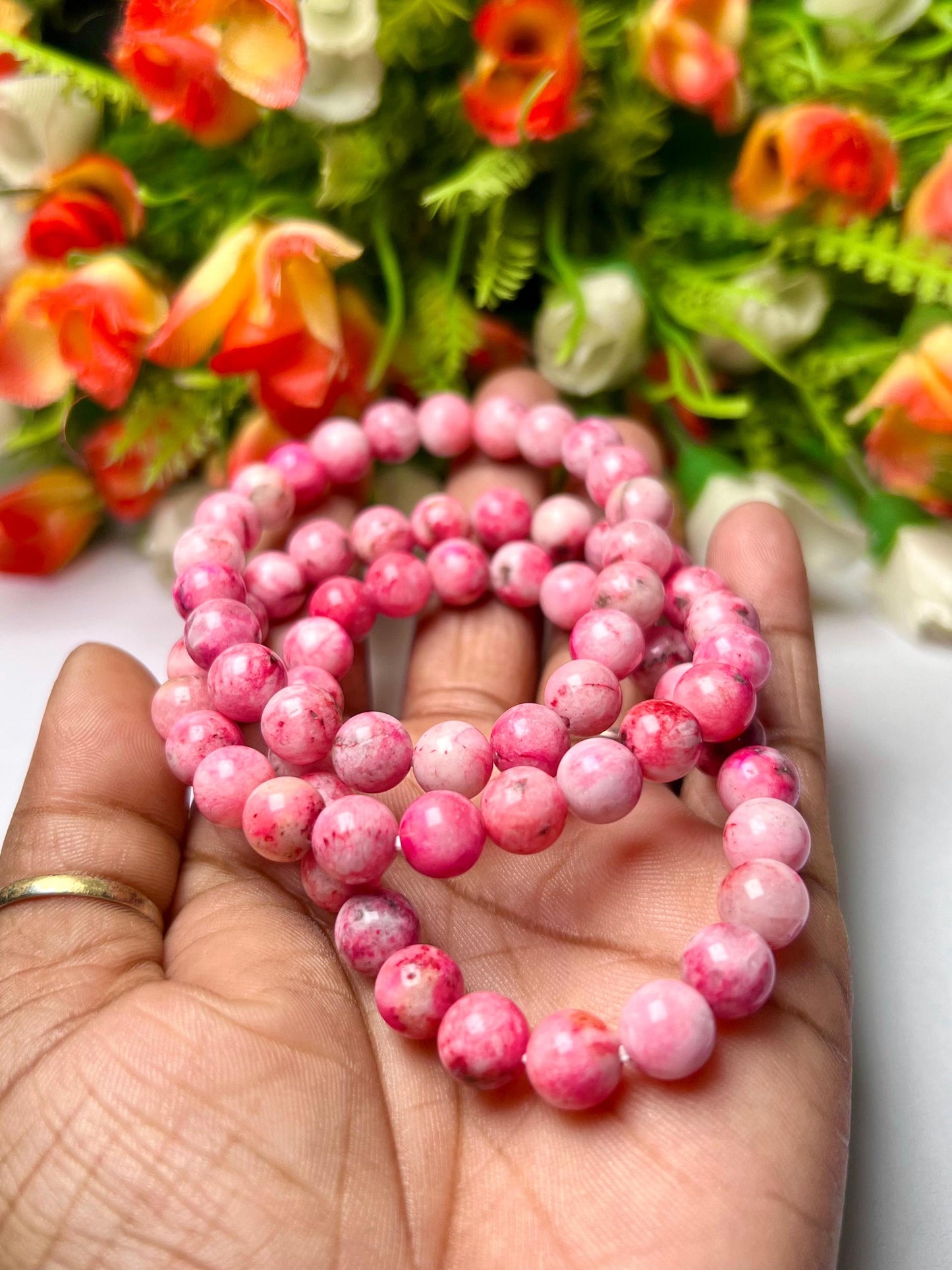 Pink Smithsonite Stone Bracelet l Stretchable Bracelet l Unisex Bracelet l 8 MM Bracelet