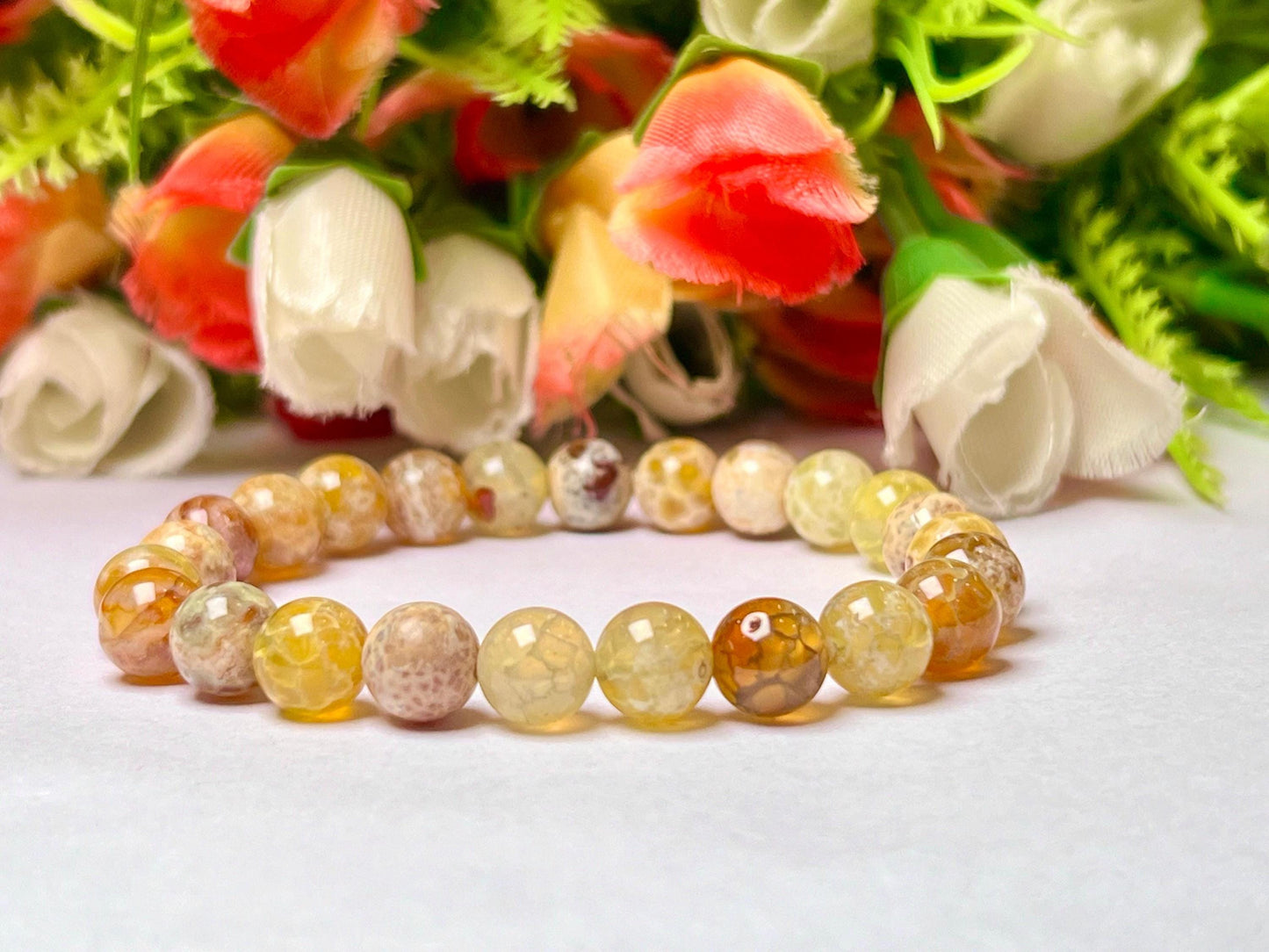 Yellow Fire Agate Stone Bracelet l Stretchable Bracelet l Unisex Bracelet l 8 MM Bracelet