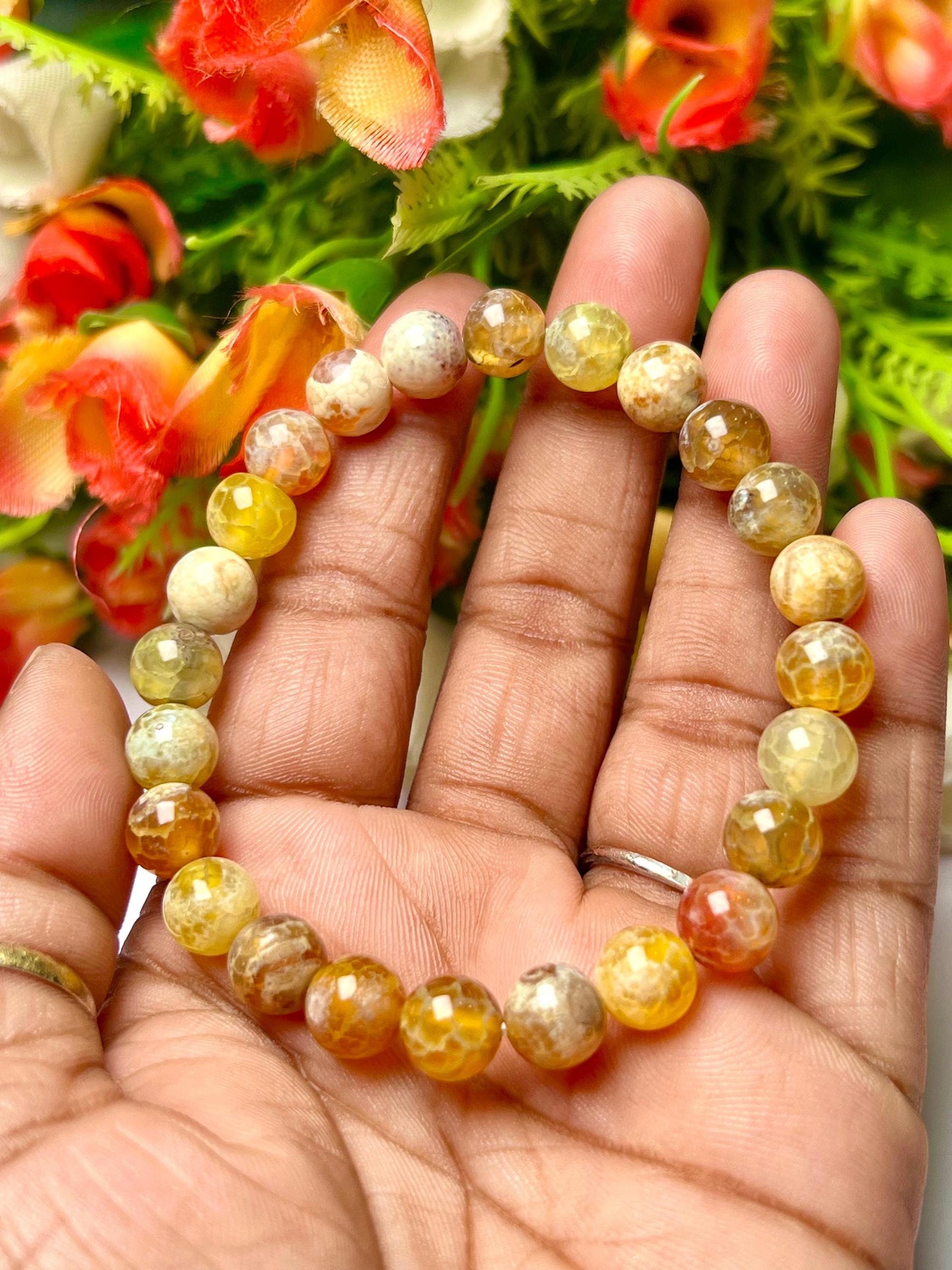 Yellow Fire Agate Stone Bracelet l Stretchable Bracelet l Unisex Bracelet l 8 MM Bracelet