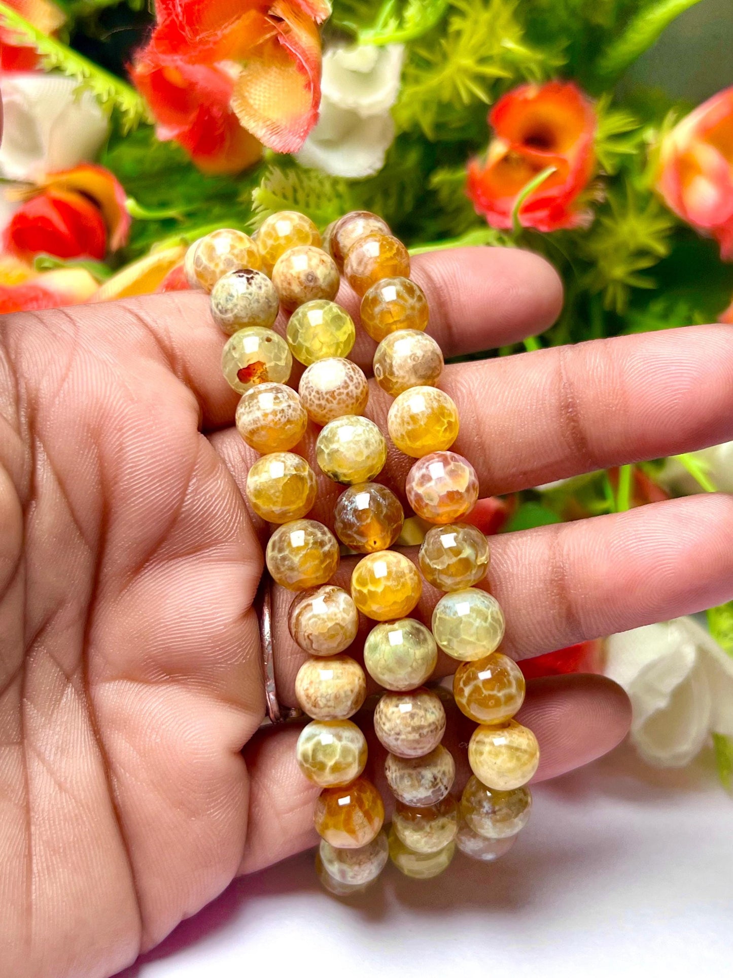 Yellow Fire Agate Stone Bracelet l Stretchable Bracelet l Unisex Bracelet l 8 MM Bracelet