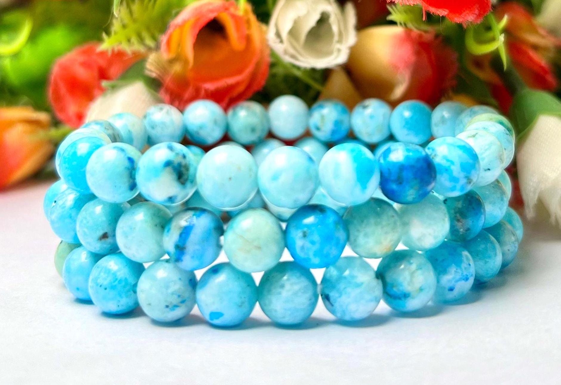 Blue Smithsonite Stone Bracelet l Stretchable Bracelet l Unisex Bracelet l 8 MM Bracelet