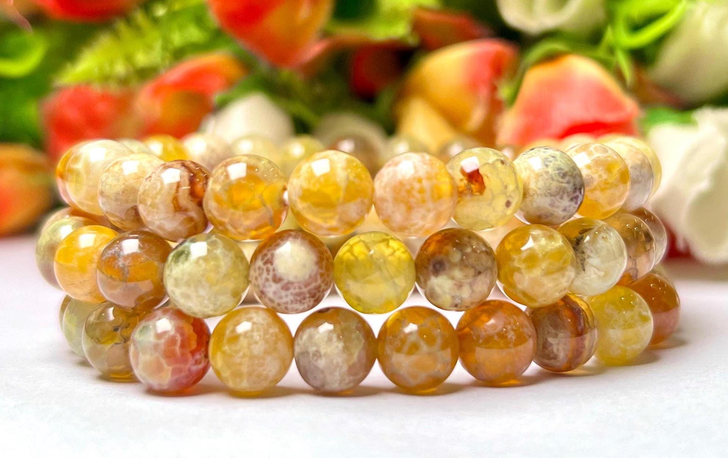 Yellow Fire Agate Stone Bracelet l Stretchable Bracelet l Unisex Bracelet l 8 MM Bracelet