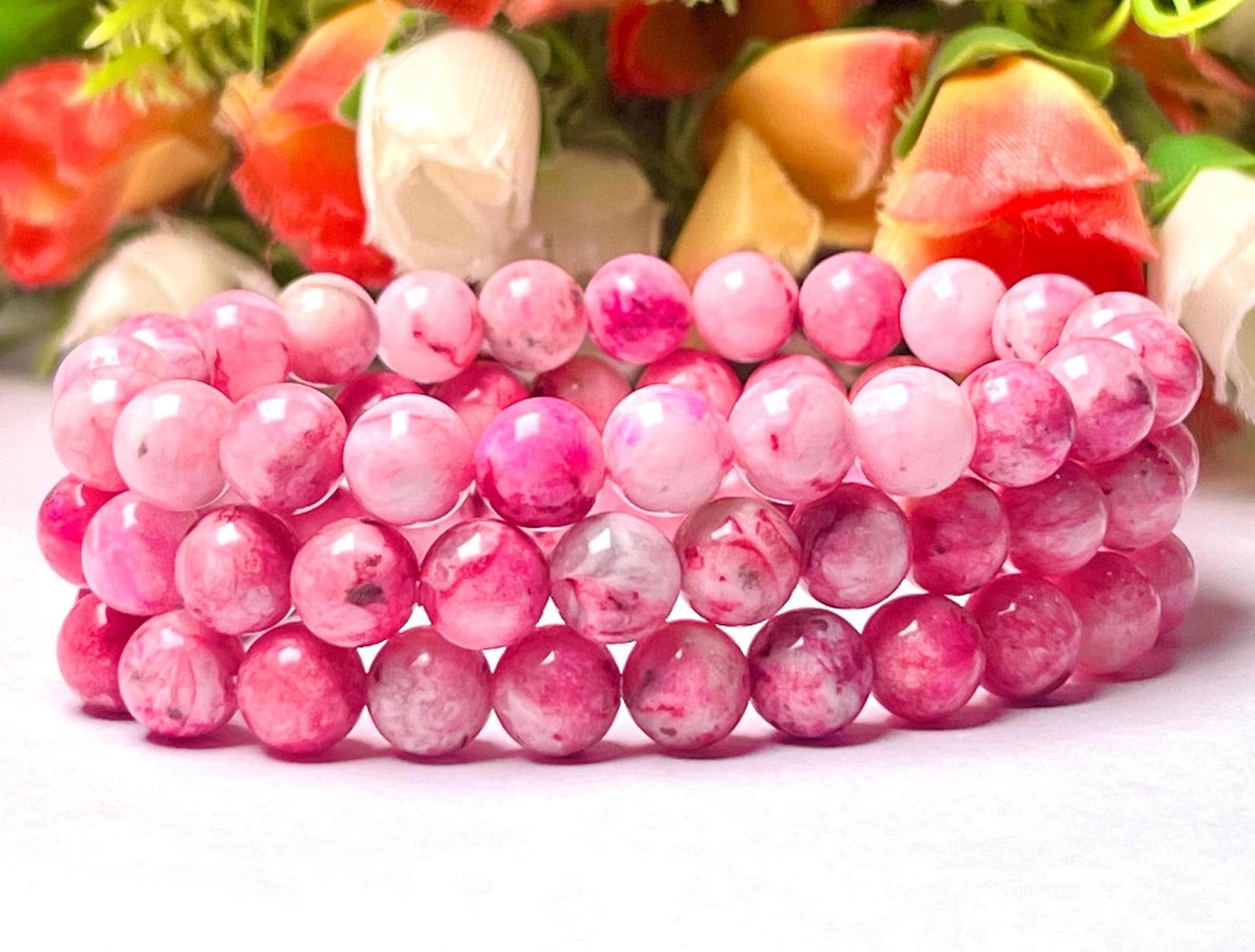 Pink Smithsonite Stone Bracelet l Stretchable Bracelet l Unisex Bracelet l 8 MM Bracelet