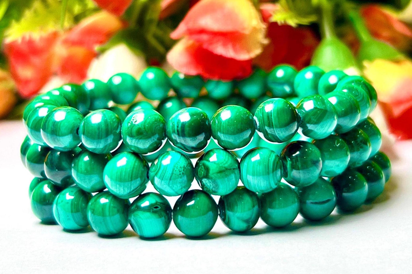 Malachite Stone Bracelet l Stretchable Bracelet l Unisex Bracelet l 8 MM Bracelet