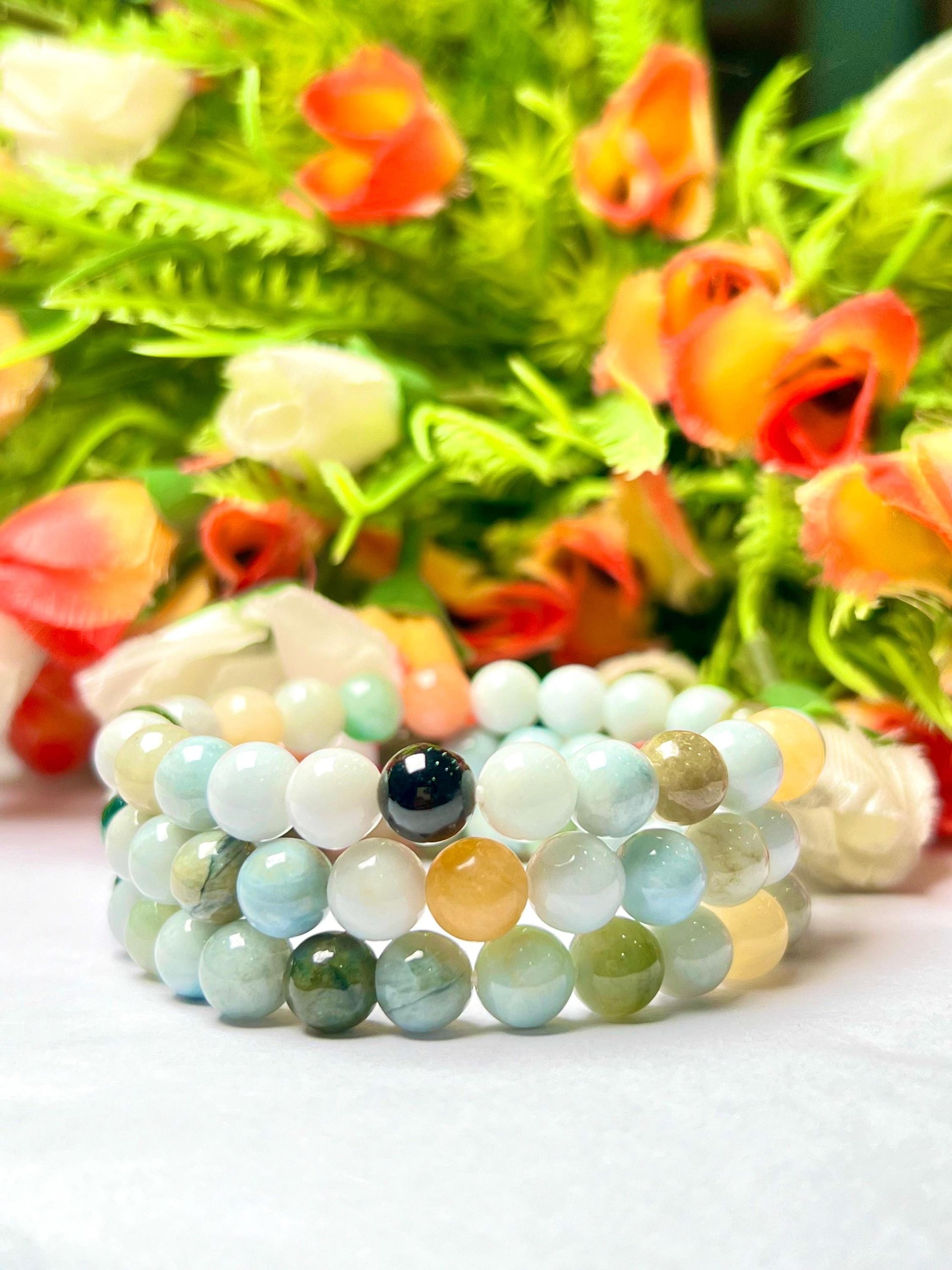 Chinese Jade Stone Bracelet l Stretchable Bracelet l Unisex Bracelet l 8 MM Bracelet