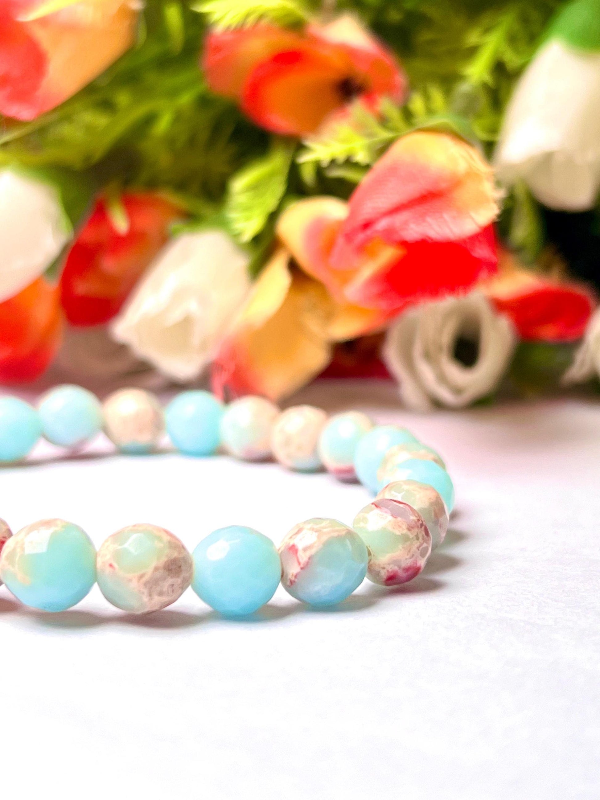 Caribbean Blue Calcite Stone Bracelet l Stretchable Bracelet l Unisex Bracelet l 8 MM Bracelet