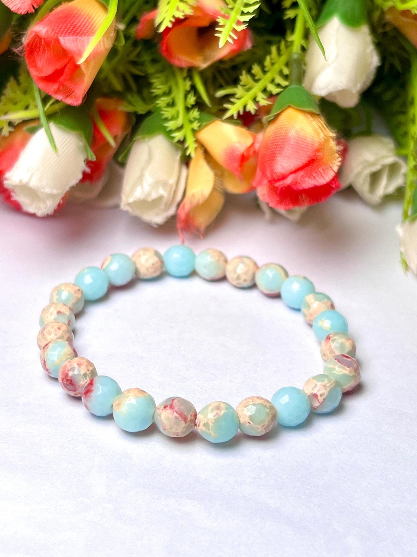 Caribbean Blue Calcite Stone Bracelet l Stretchable Bracelet l Unisex Bracelet l 8 MM Bracelet