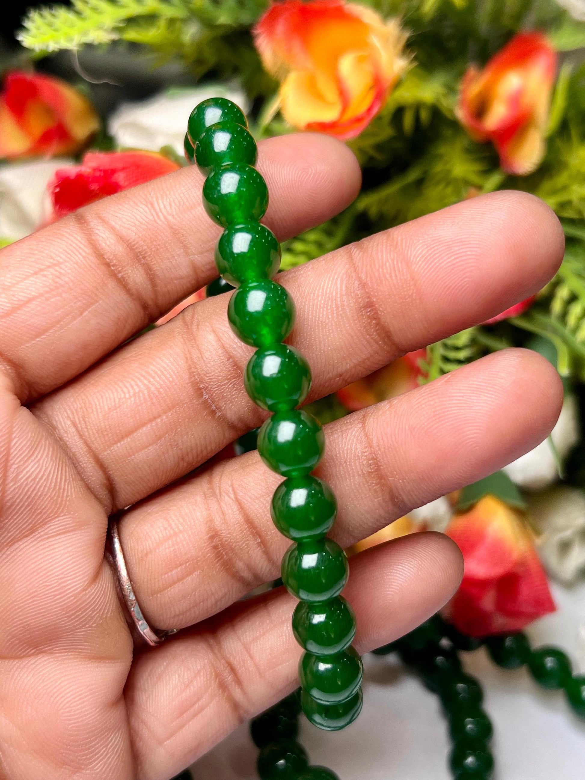 Green Jade Stone Bracelet l Stretchable Bracelet l Unisex Bracelet l 8 MM Bracelet