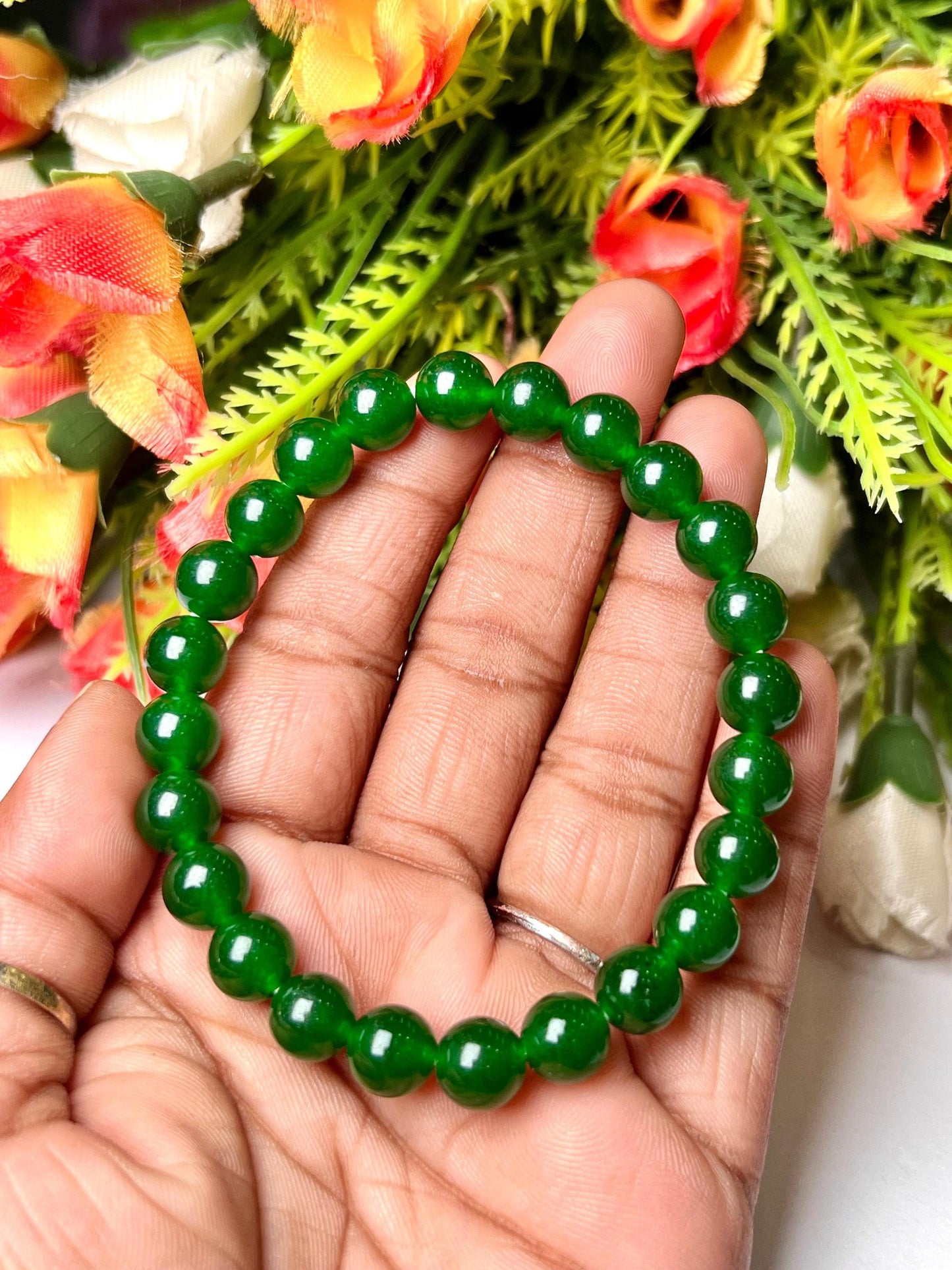 Green Jade Stone Bracelet l Stretchable Bracelet l Unisex Bracelet l 8 MM Bracelet