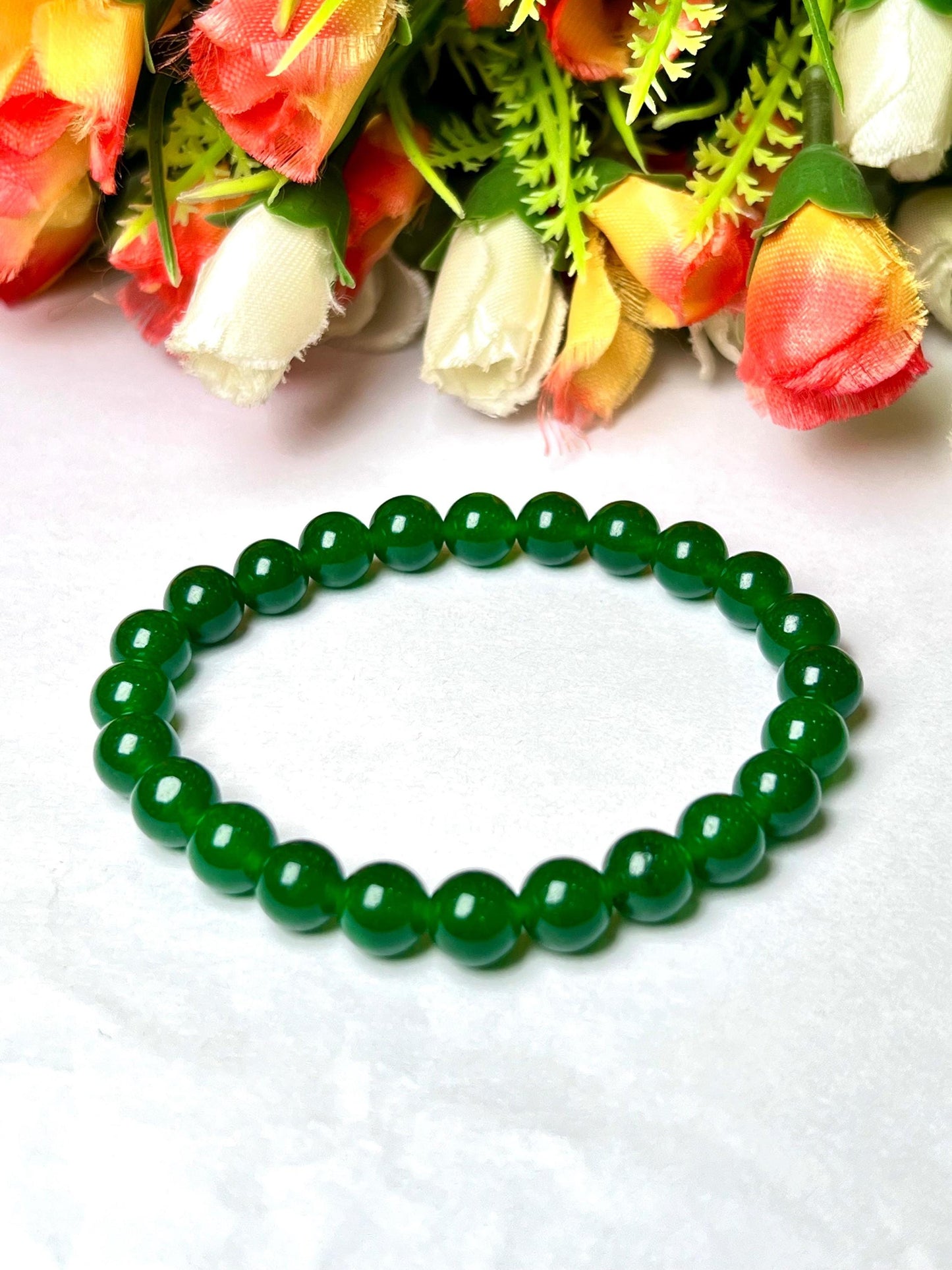 Green Jade Stone Bracelet l Stretchable Bracelet l Unisex Bracelet l 8 MM Bracelet