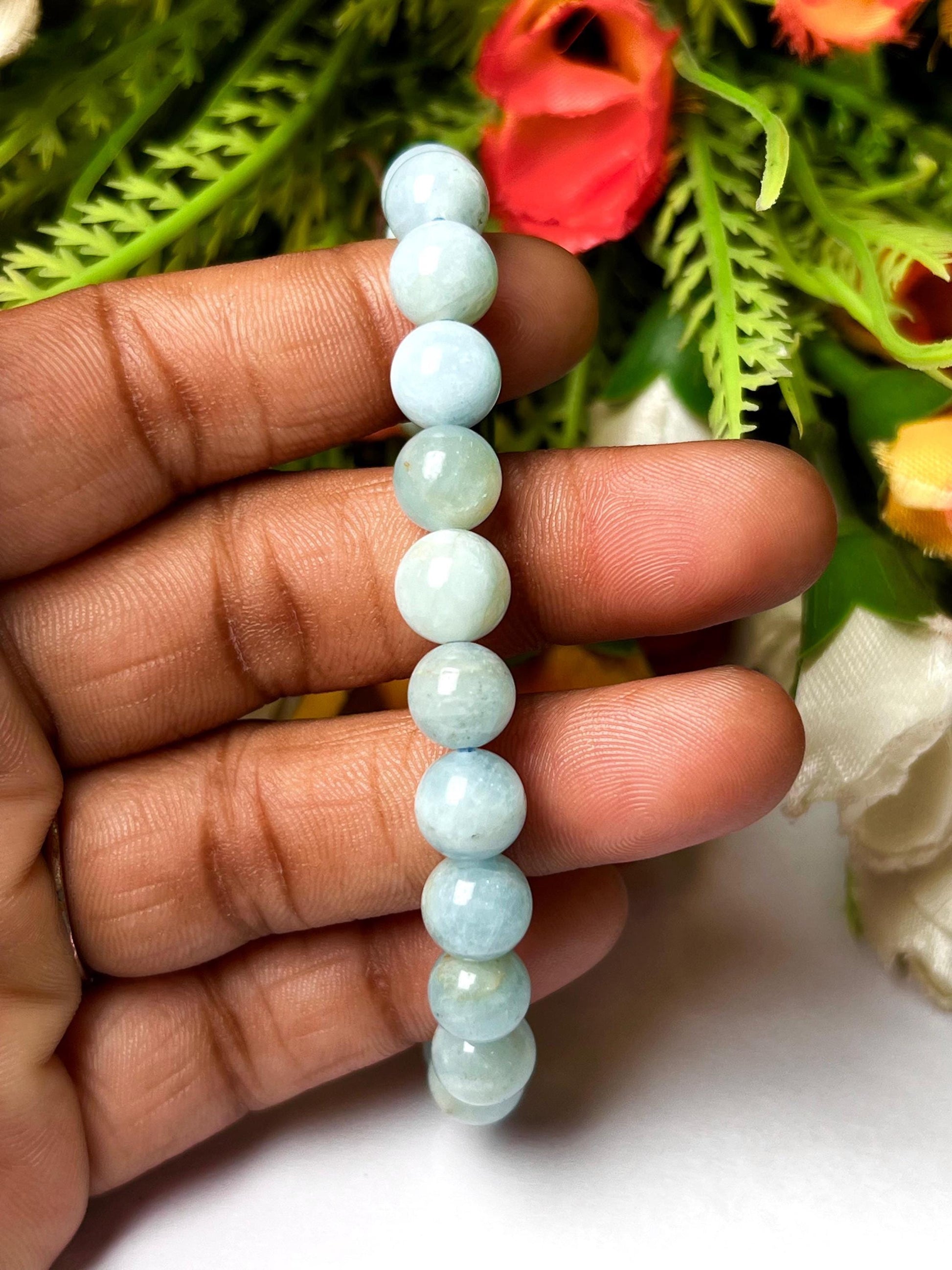 Aquamarine Stone Bracelet l Stretchable Bracelet l Unisex Bracelet l 8 MM Bracelet