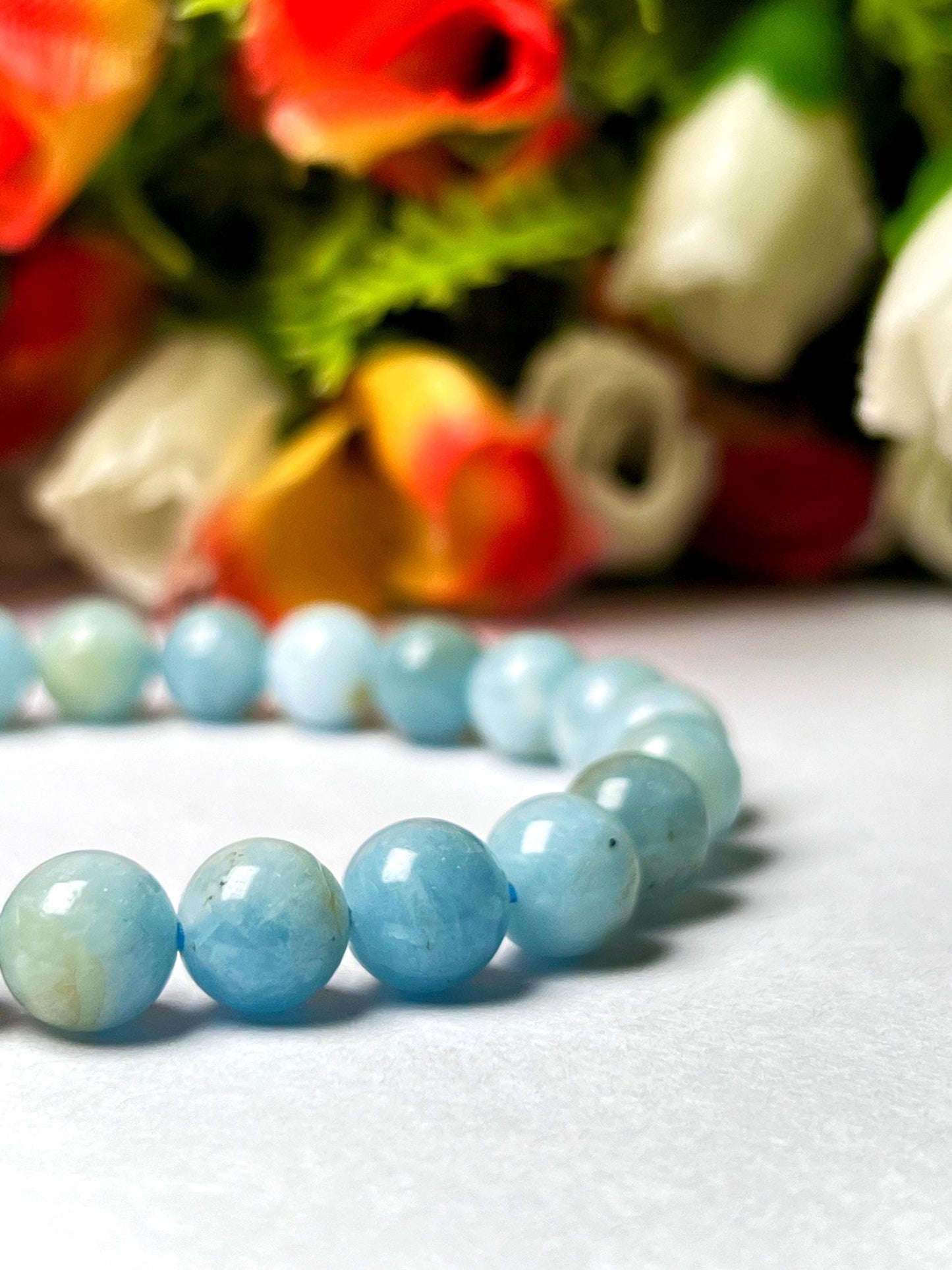 Aquamarine Stone Bracelet l Stretchable Bracelet l Unisex Bracelet l 8 MM Bracelet